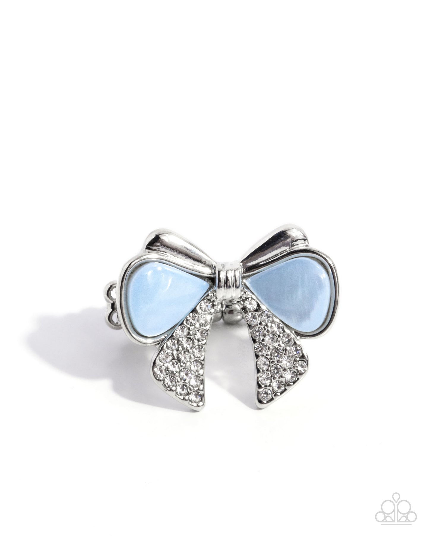 Classy Coquette - Blue Shell Silver Bow Ring - Paparazzi Accessories