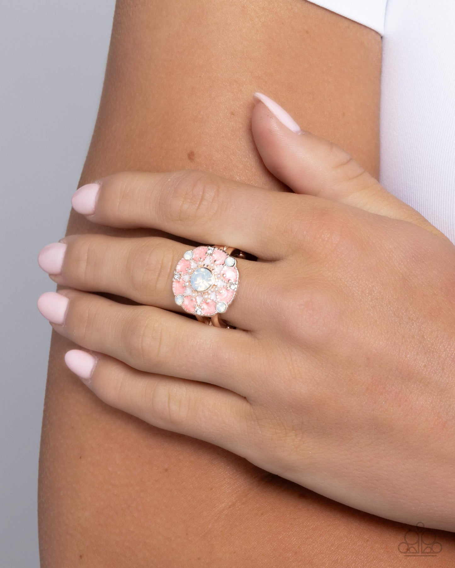 Cheers to Perfection - Rose Gold Pink Enamel Opalescent Gem Ring - Paparazzi Accessories