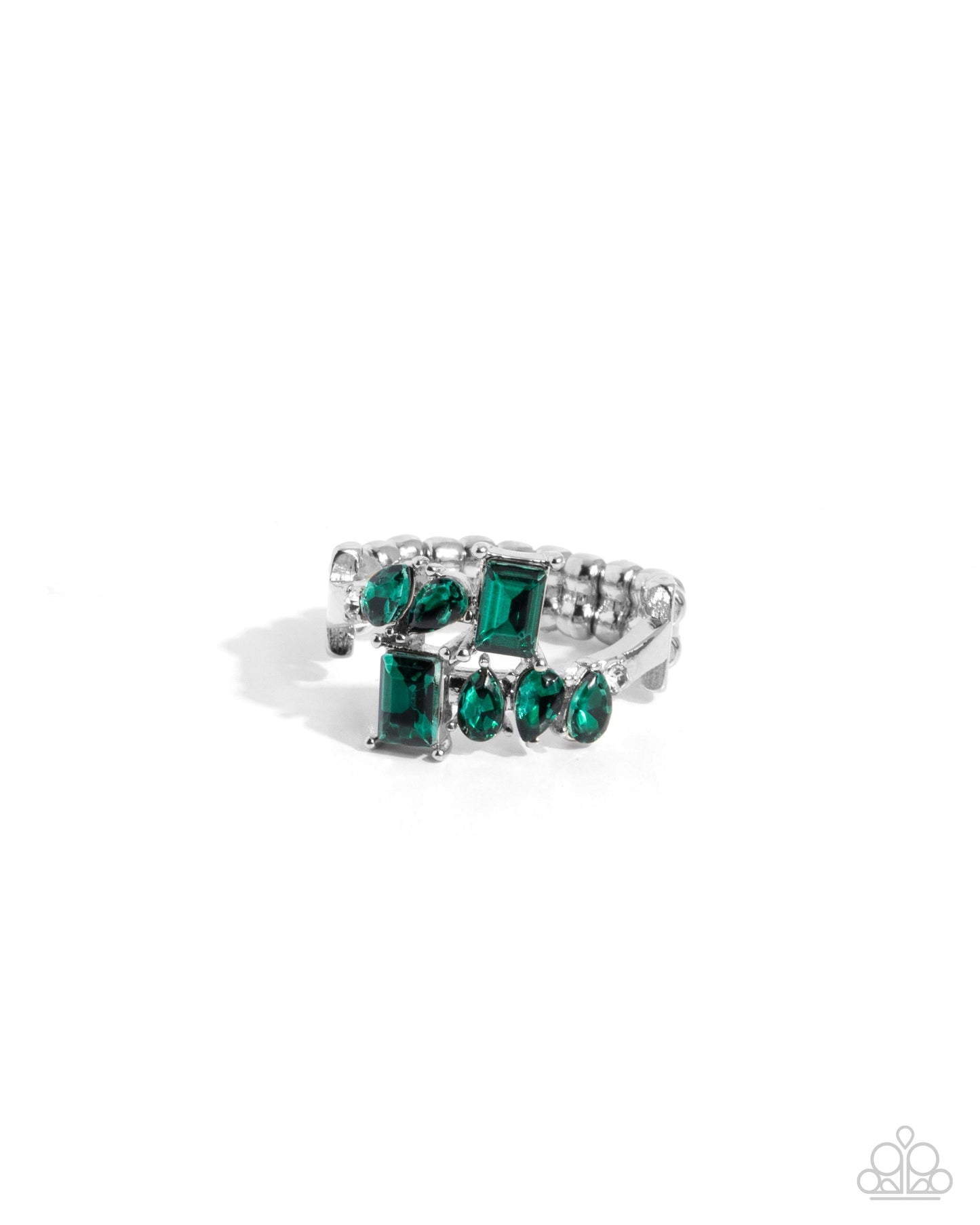 Continuous Wave - Green Gems Silver Ring - Paparazzi Accessories