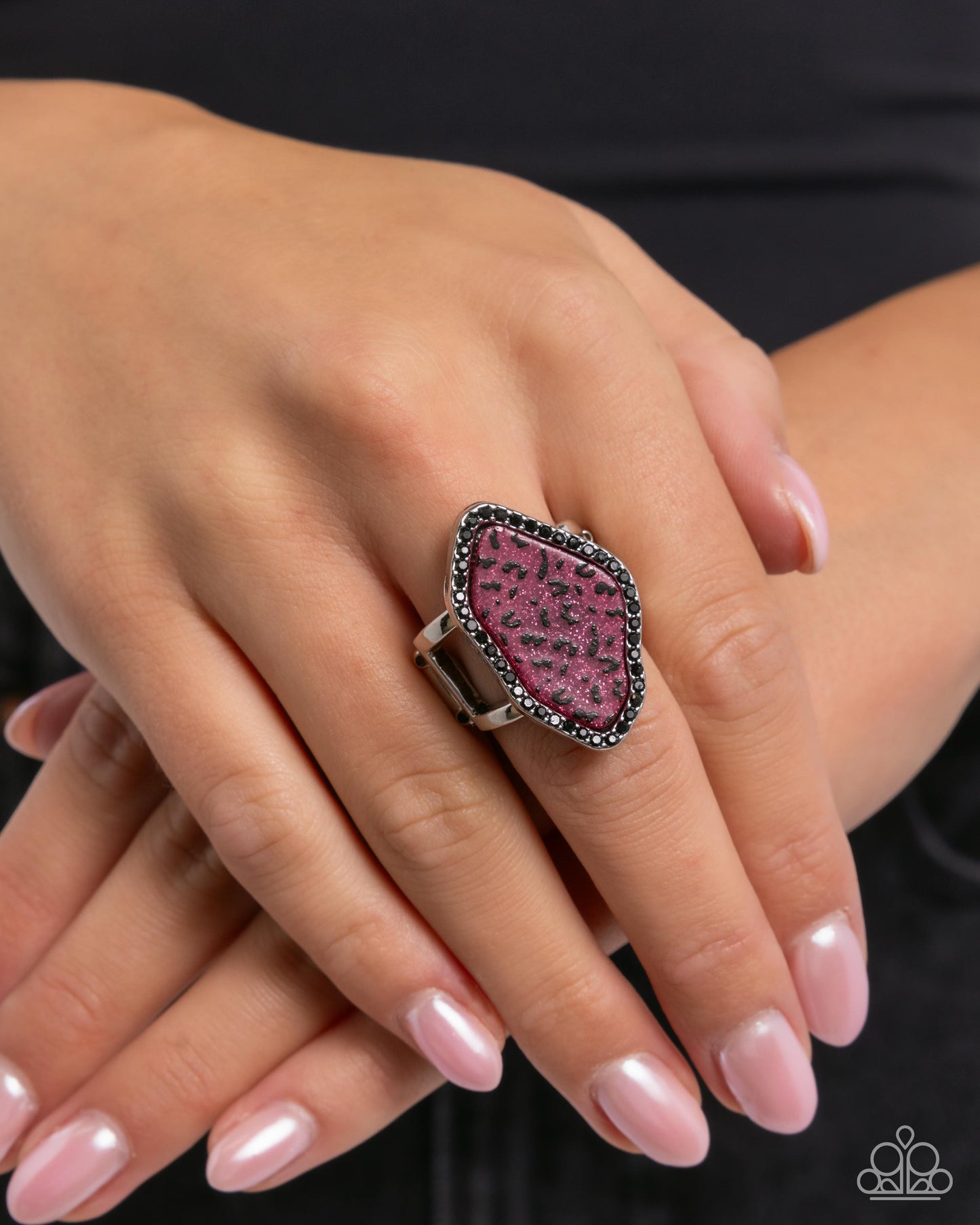 Sporadic Stone - Pink Glitter Black Leopard Print Ring - Paparazzi Accessories