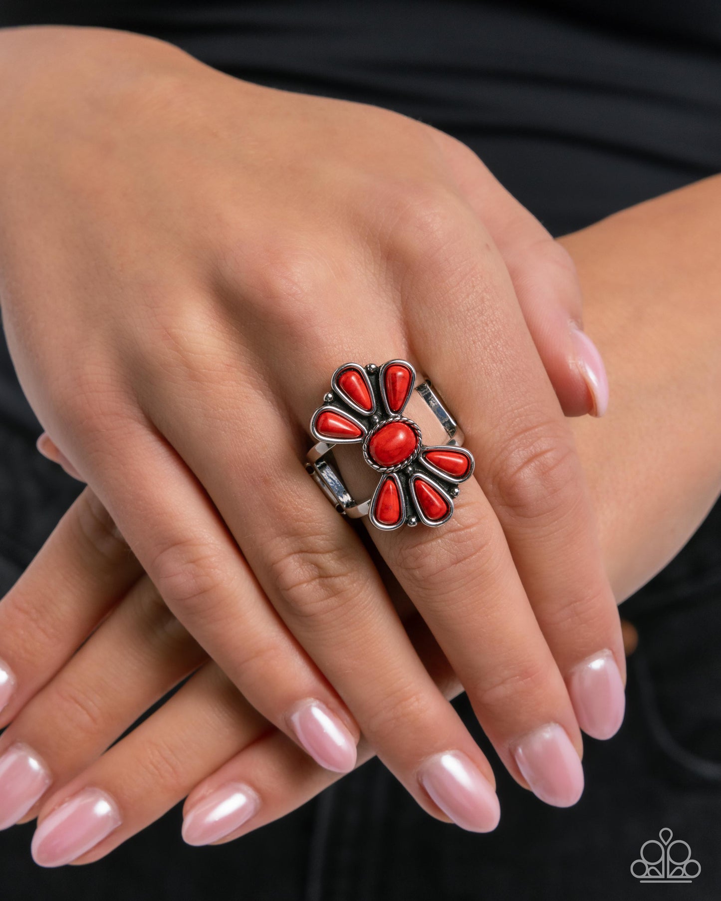Wrangling Whimsy - Red Crackle Stone Silver Ring - Paparazzi Accessories