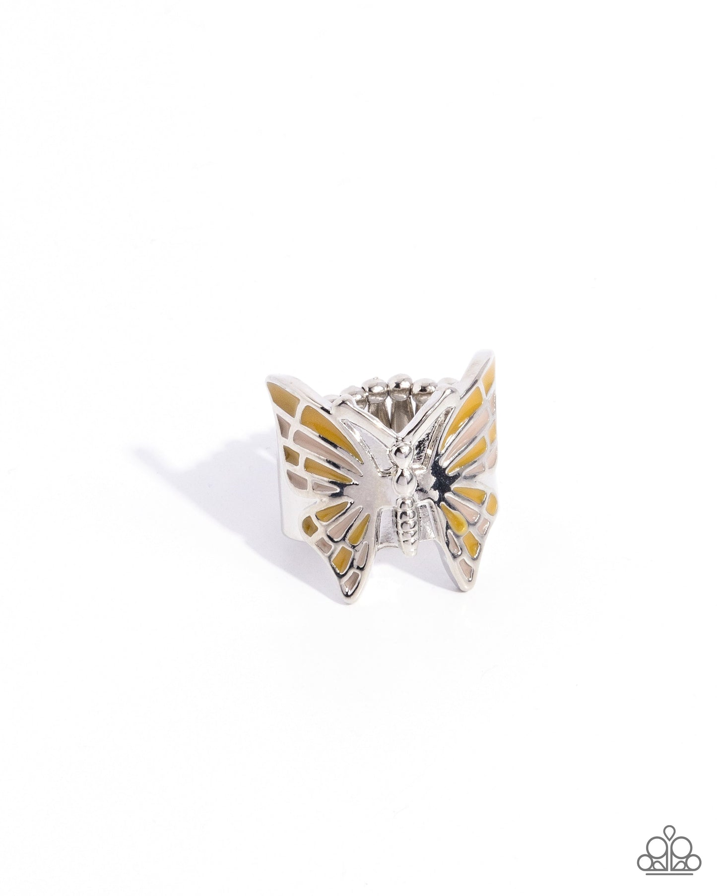 Butterfly Broadcast - Yellow Enamel Silver Butterfly Ring - Paparazzi Accessories