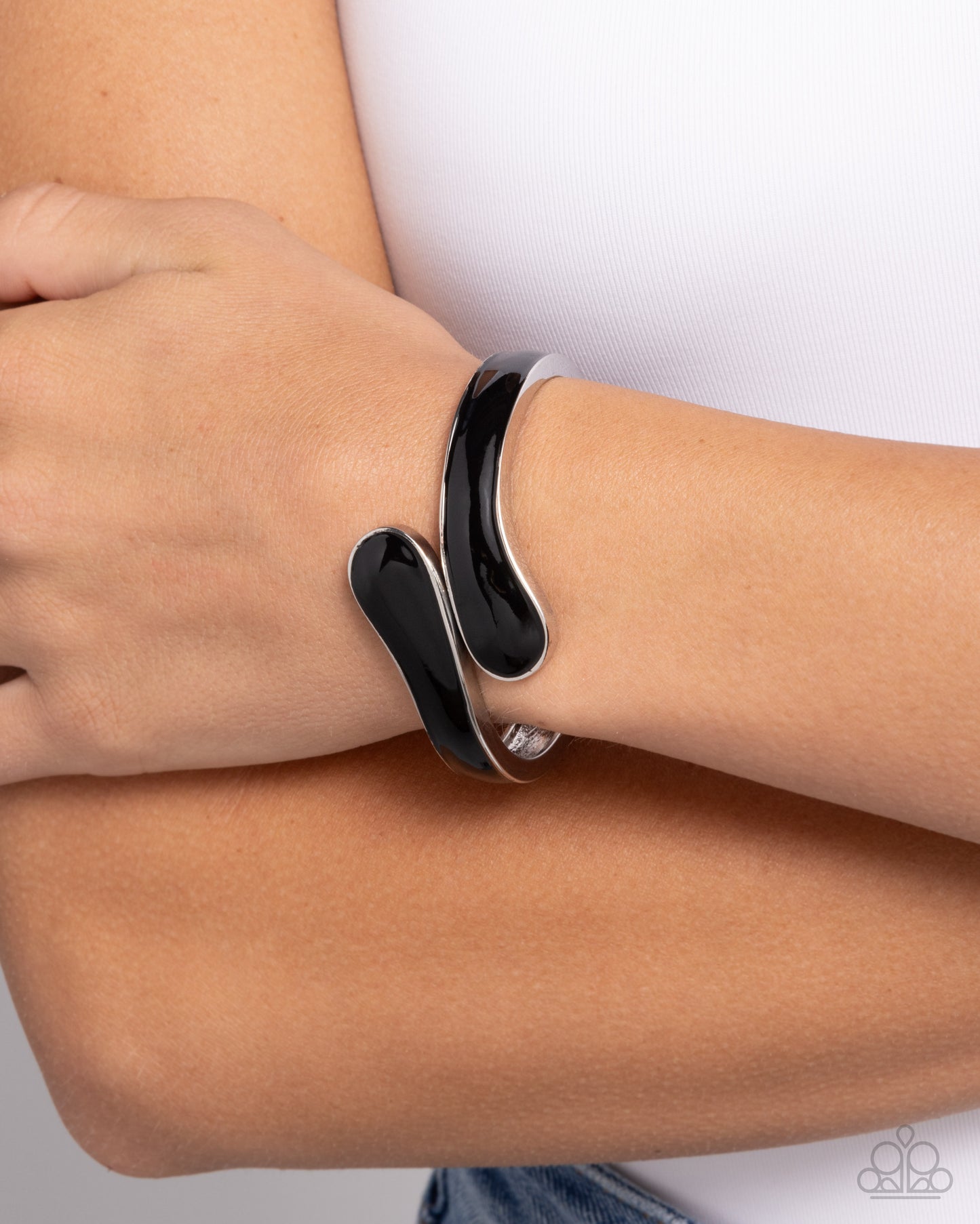 Painted Puzzle - Black Enamel Silver Hinge Bracelet - Paparazzi Accessories