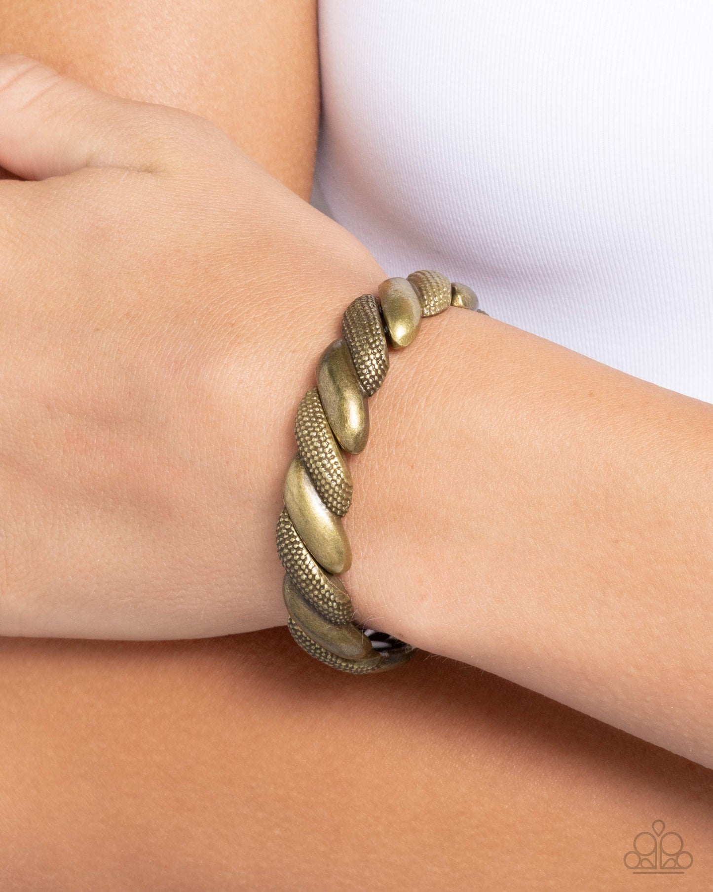 Captivating Curls - Brass Stretchy Bracelet - Paparazzi Accessories