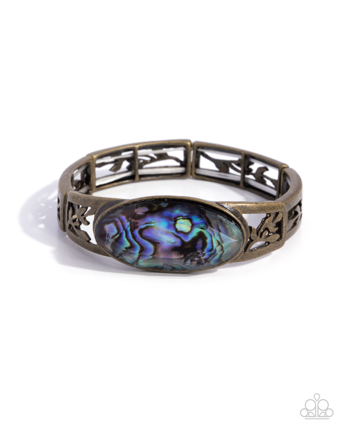 Spliced Santa Fe - Brass & Blue Abalone Shell Stretchy Bracelet - Paparazzi Accessories