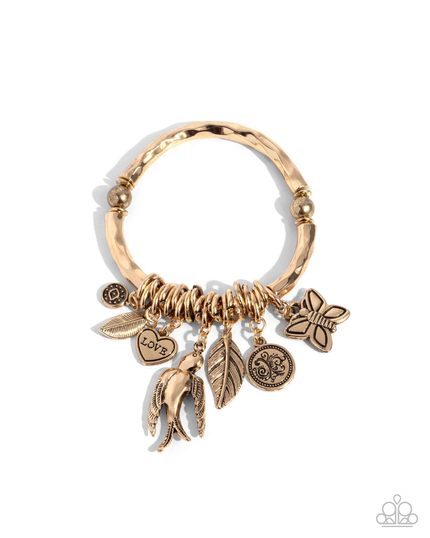 Wild and Scenic - Gold Charms Stretchy Bracelet - Paparazzi Accessories
