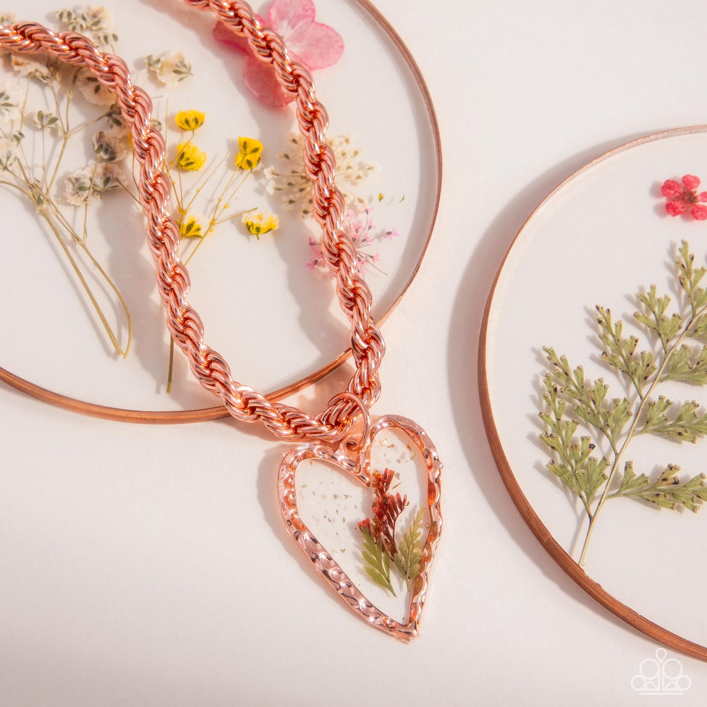 Coming Around - Copper Heart Pressed Flowers Pendant Necklace - Paparazzi Accessories
