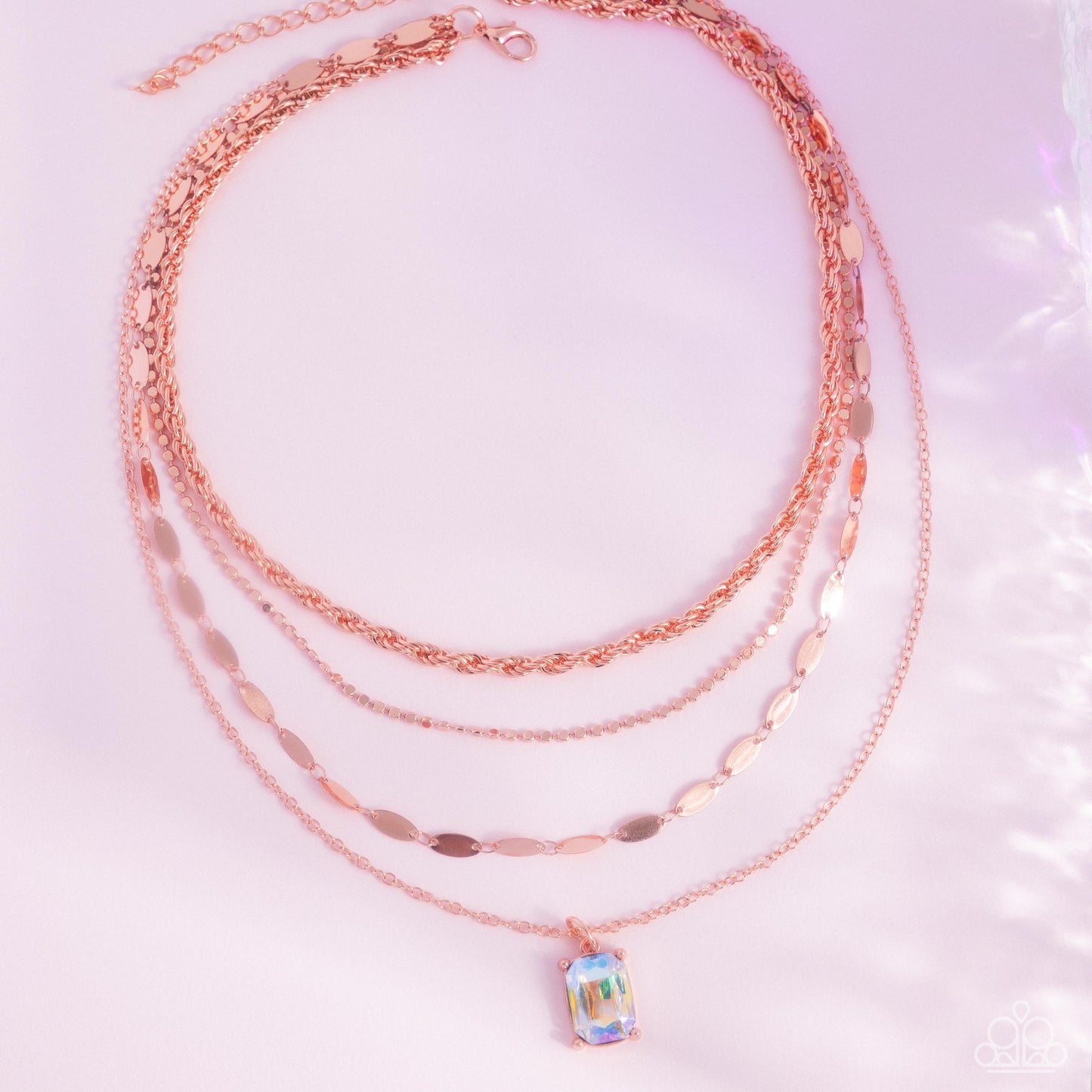 Partnership Promise - Copper Layered Chain & UV Shimmer Gem Necklace - Paparazzi Accessories