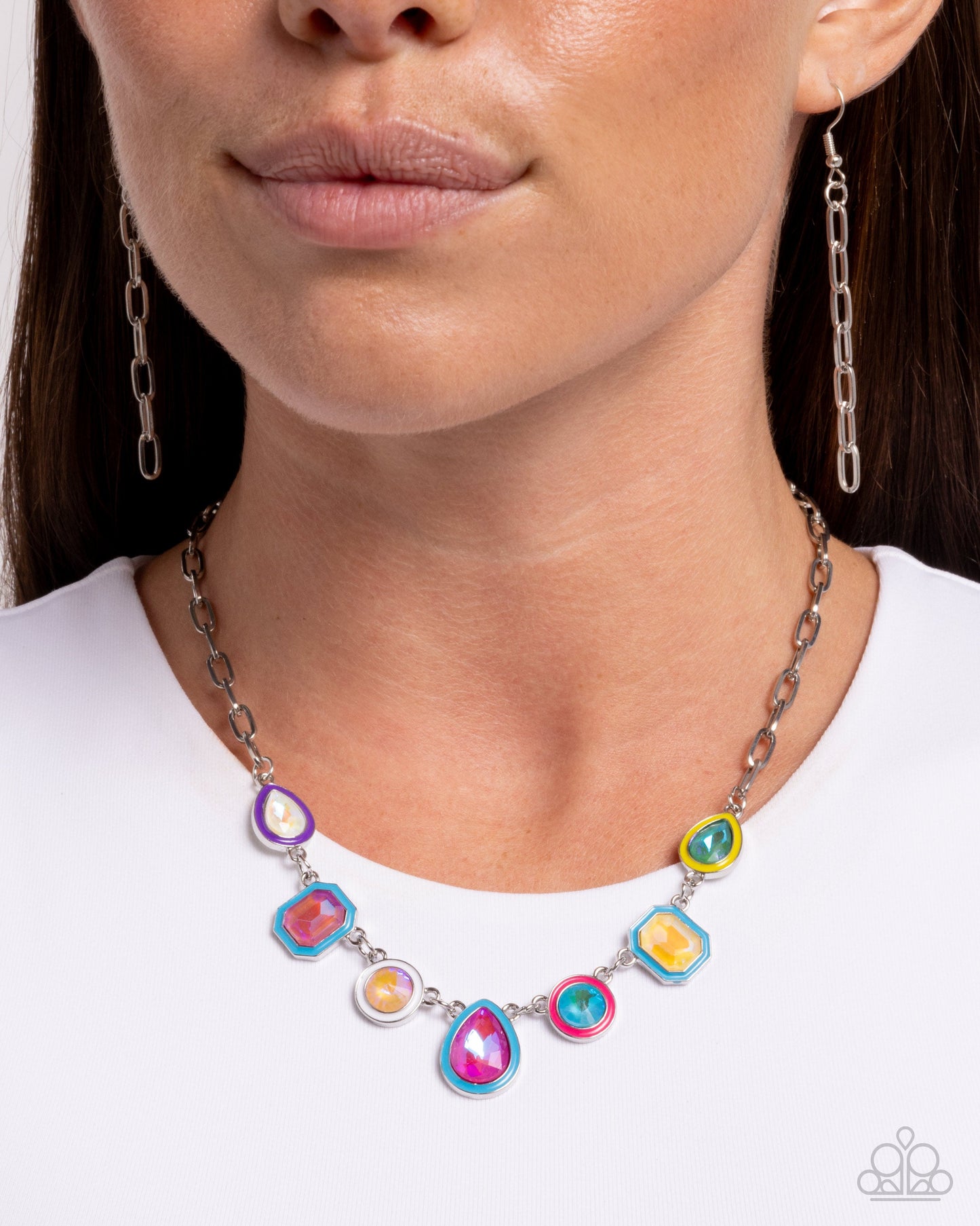 Classy Character - Blue UV Gem Multicolored Silver Necklace - Paparazzi Accessories