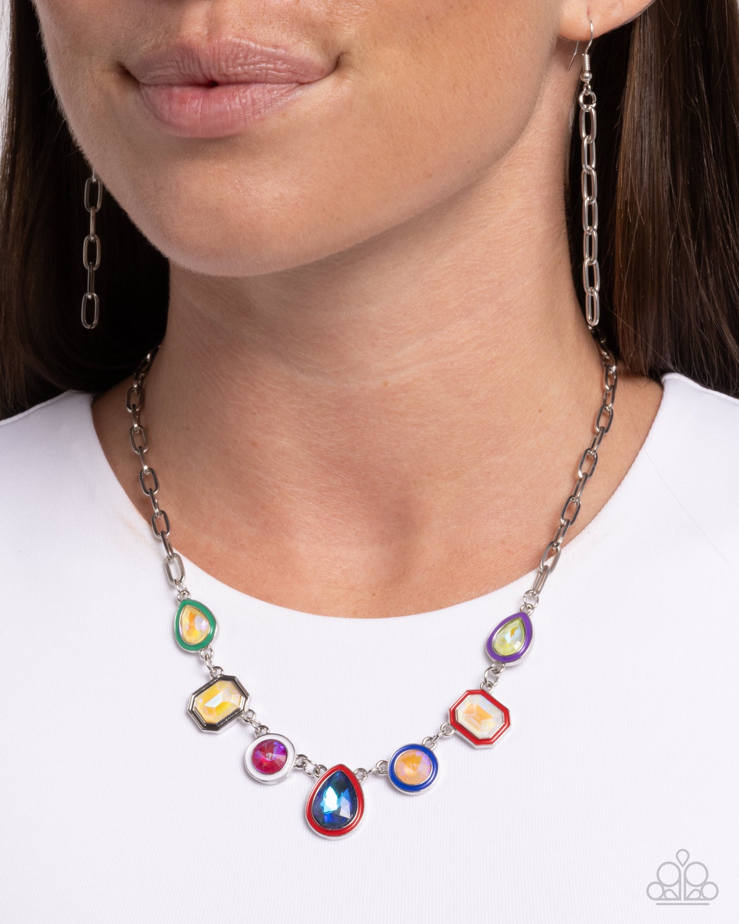 Classy Character - Red & UV Gem Necklace - Paparazzi Accessories