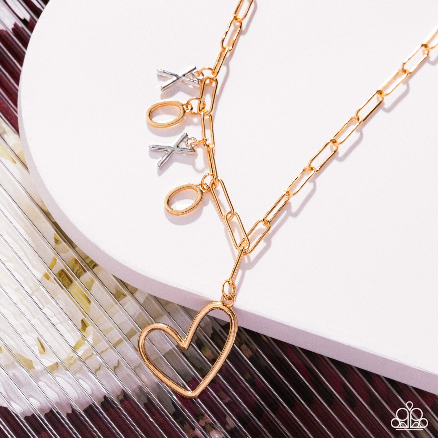 Courting Chains - Multi Gold and Silver "xoxo" Heart Necklace - Paparazzi Accessories