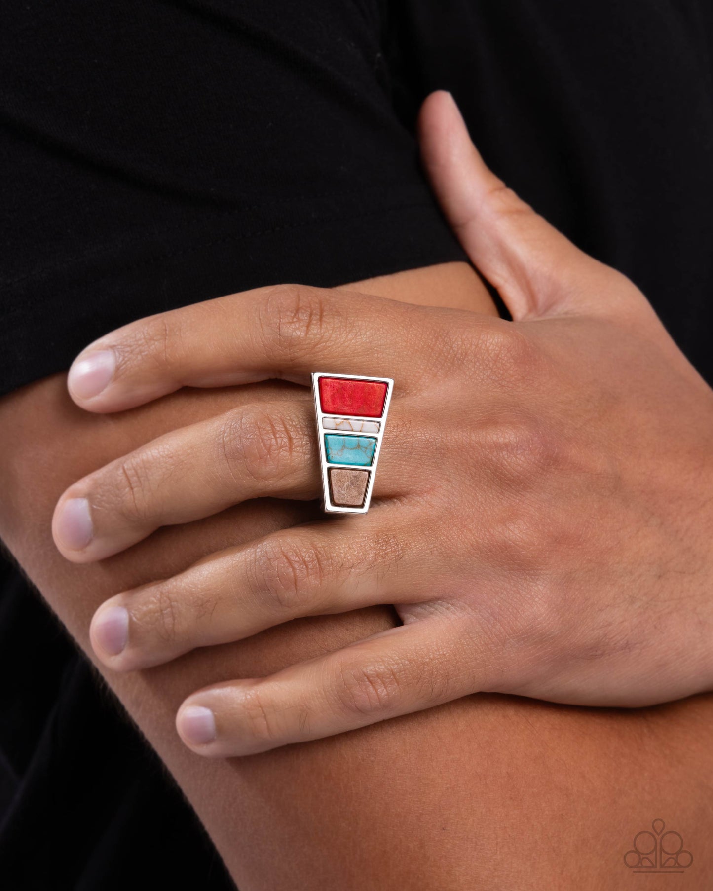 Contemporary Color - Multi - Turquoise, Red, White, Brown Marbled Stone Silver Urban Ring - Paparazzi Accessories