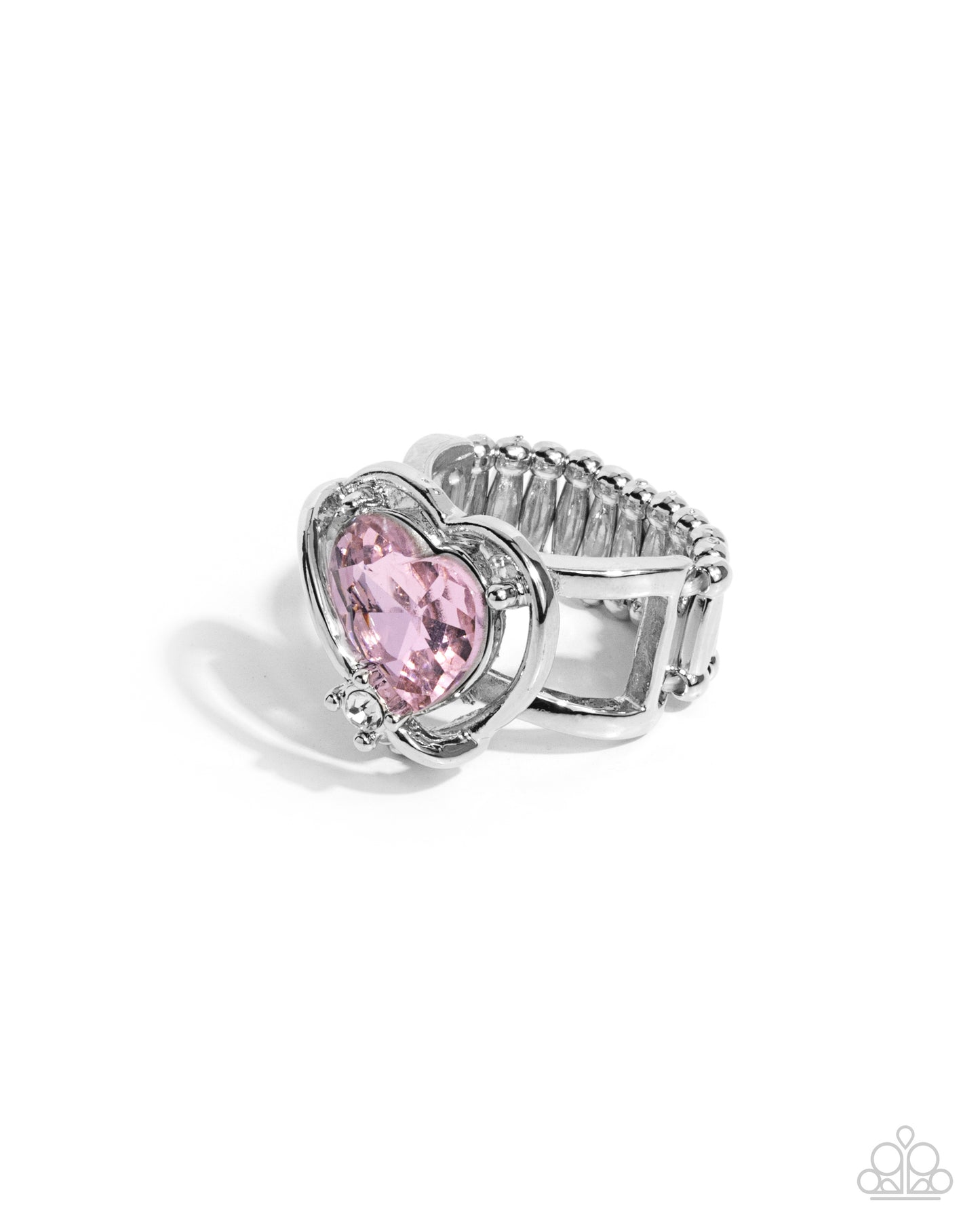Cutie Chemistry - Pink Rhinestone Heart Silver Ring - Paparazzi Accessories