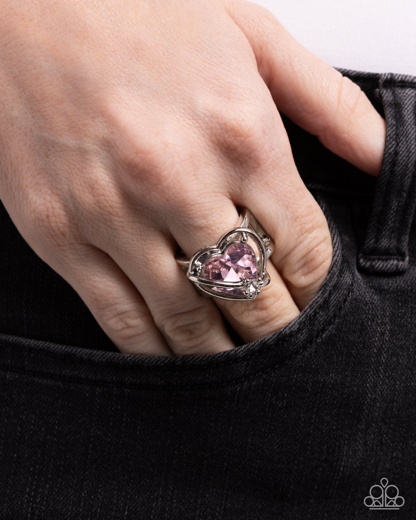 Cutie Chemistry - Pink Rhinestone Heart Silver Ring - Paparazzi Accessories