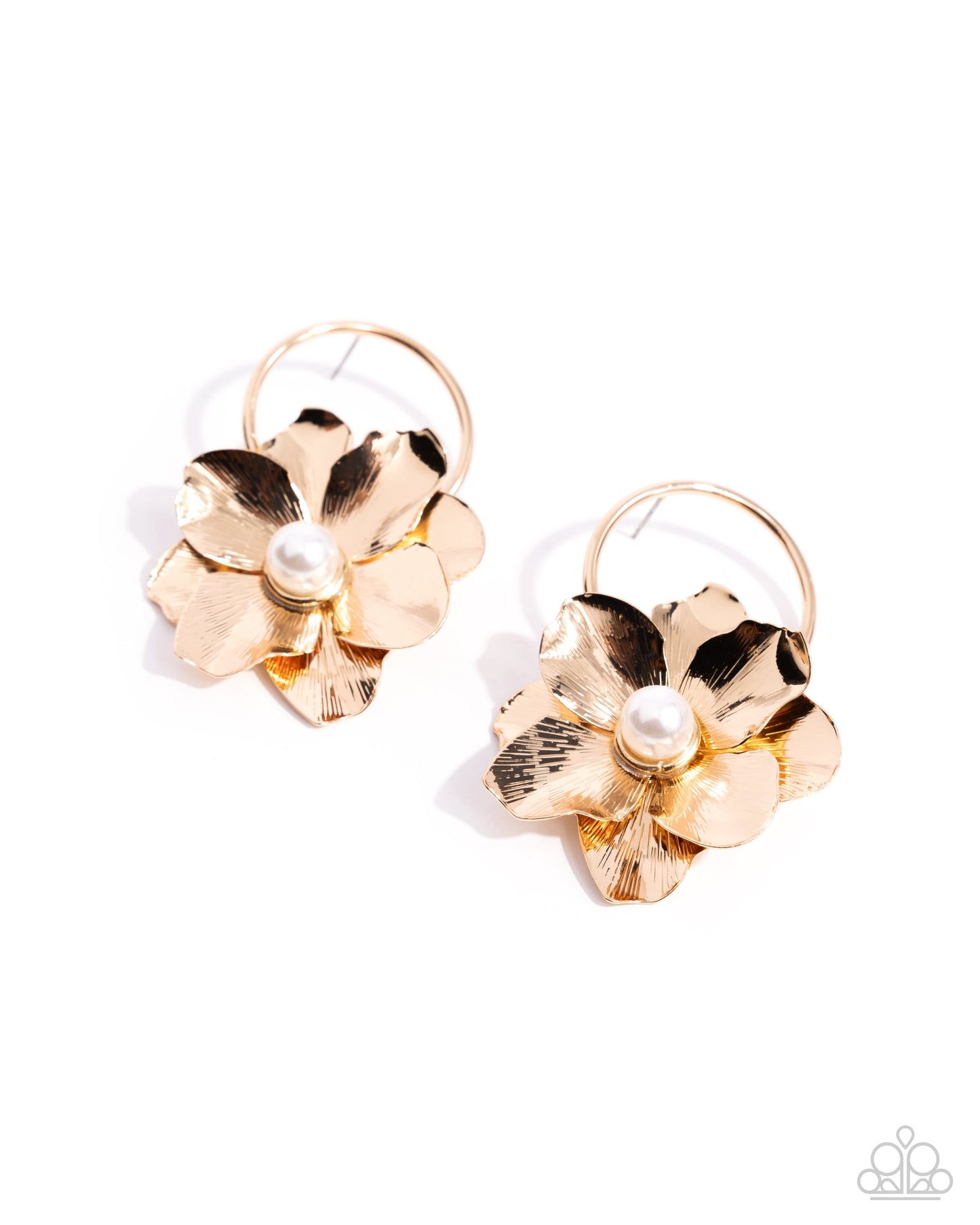 Backyard Bling - Gold Flower White Pearl Post Earrings - Paparazzi Accessories