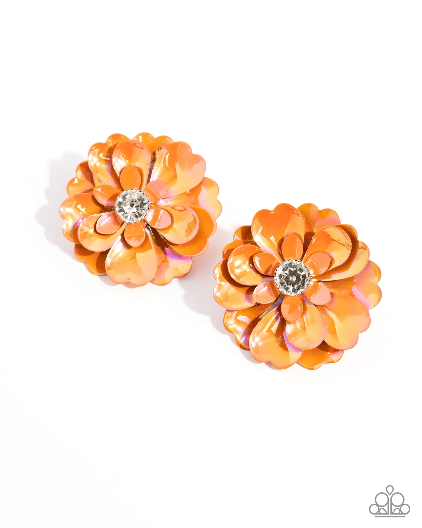 Growth Rate - Orange Metallic Flower Post Earrings - Paparazzi Accessories