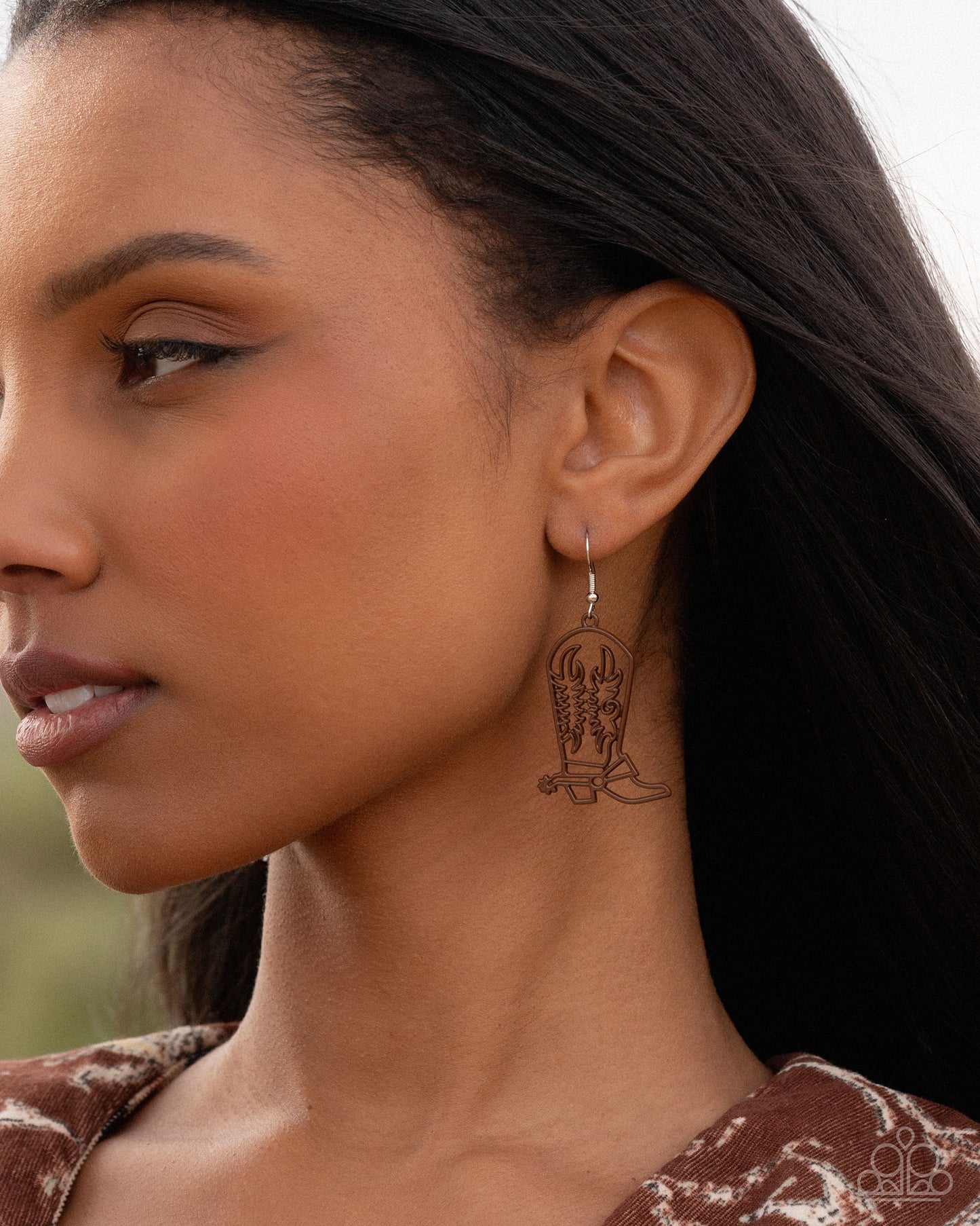 Given the Boot - Brown Dipped Metal Cowboy Boot Silver Fishhook Earrings - Paparazzi Accessories