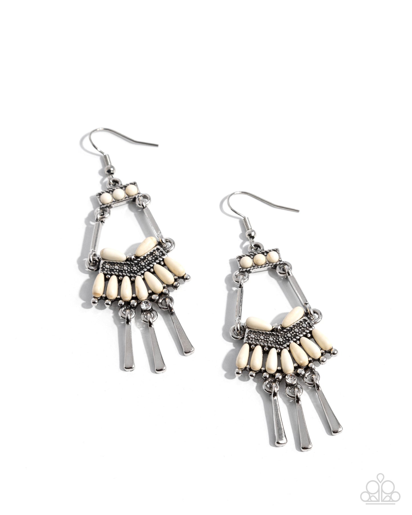 Trading Tradition - White Crackle Stone Silver Fishhook Earrings - Paparazzi Accessories