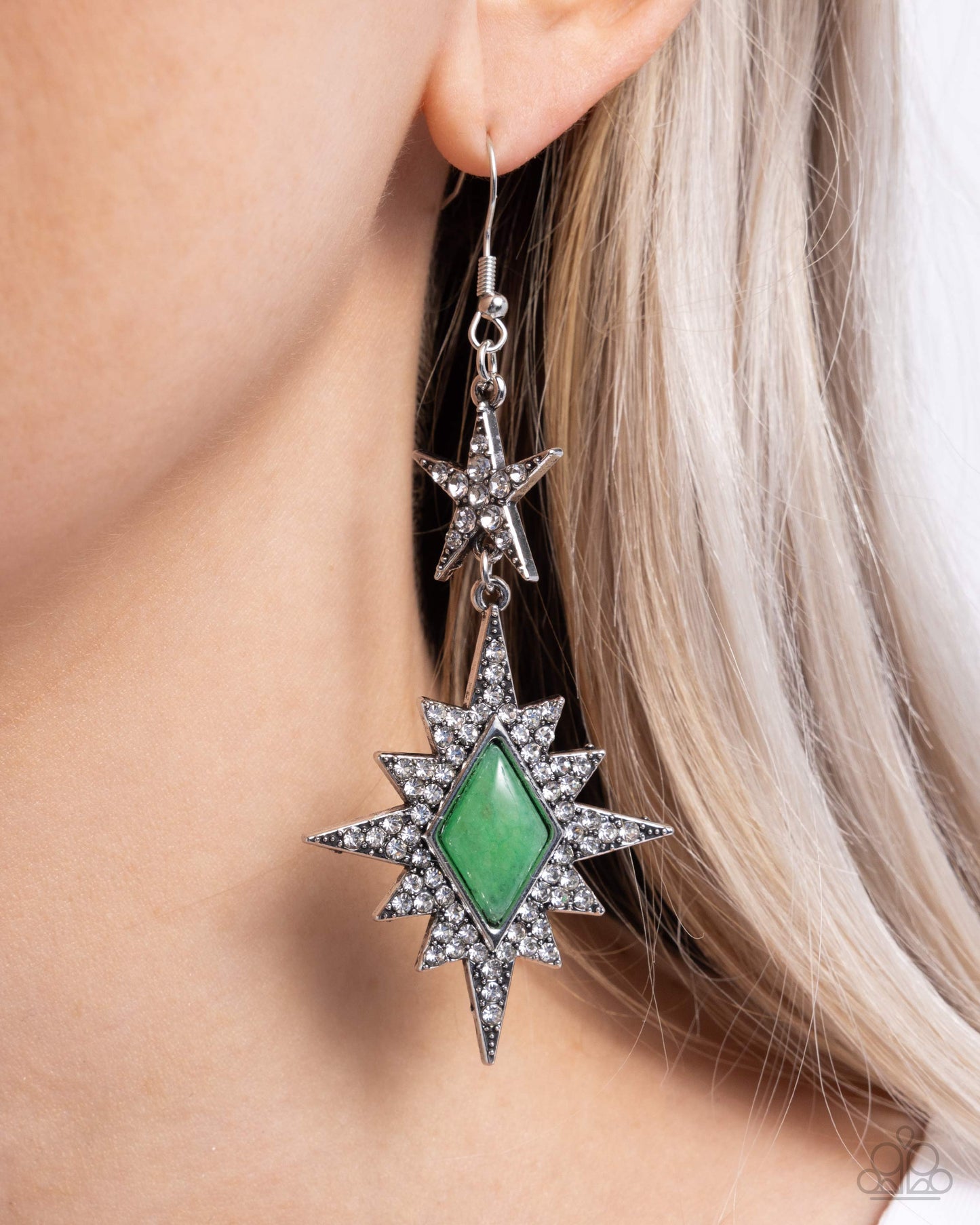 Stellar State of Mind - Green Stone Star Earrings - Paparazzi Accessories