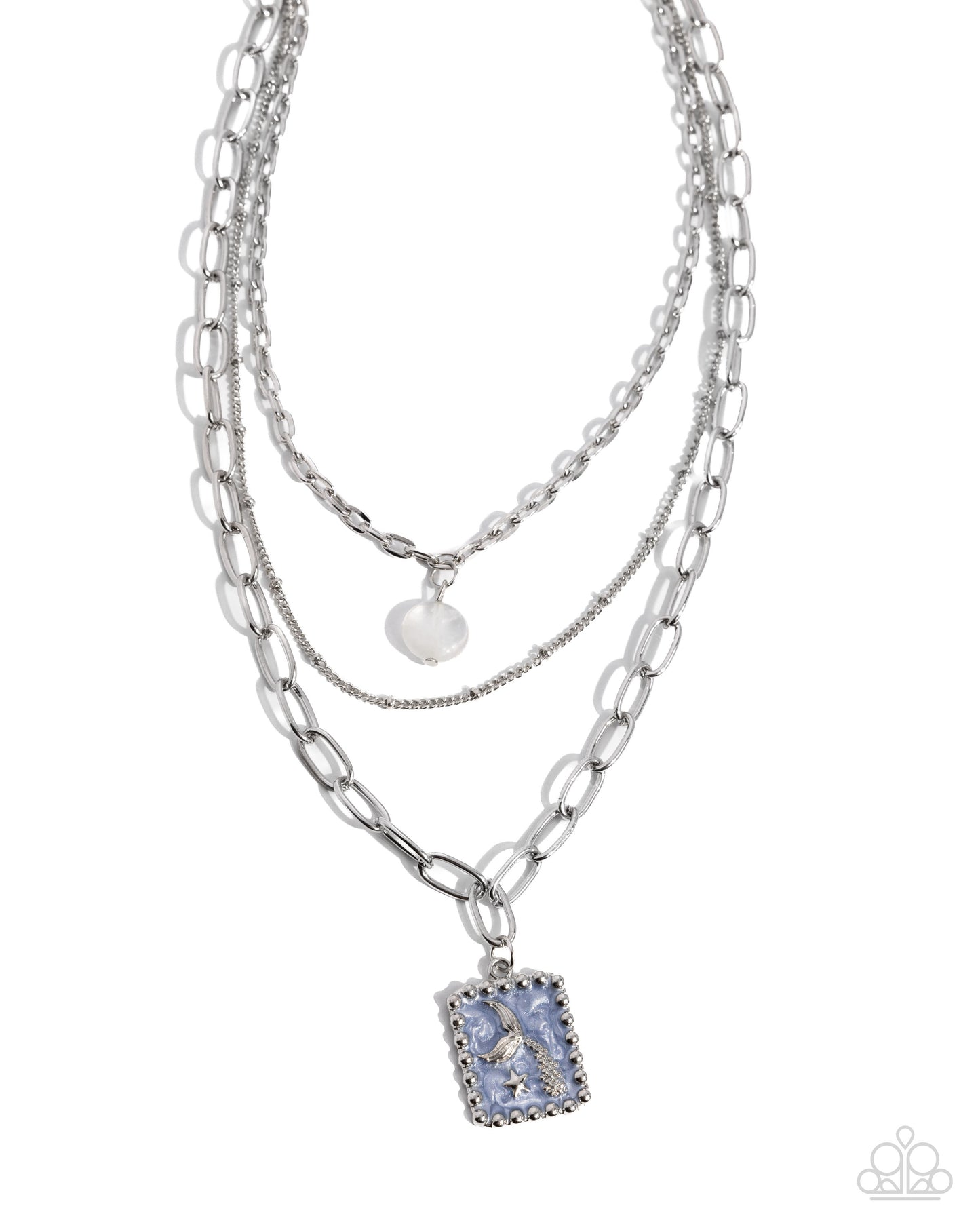Siren Song - Blue Enamel Pendant Silver Layered Necklace - Paparazzi Accessories