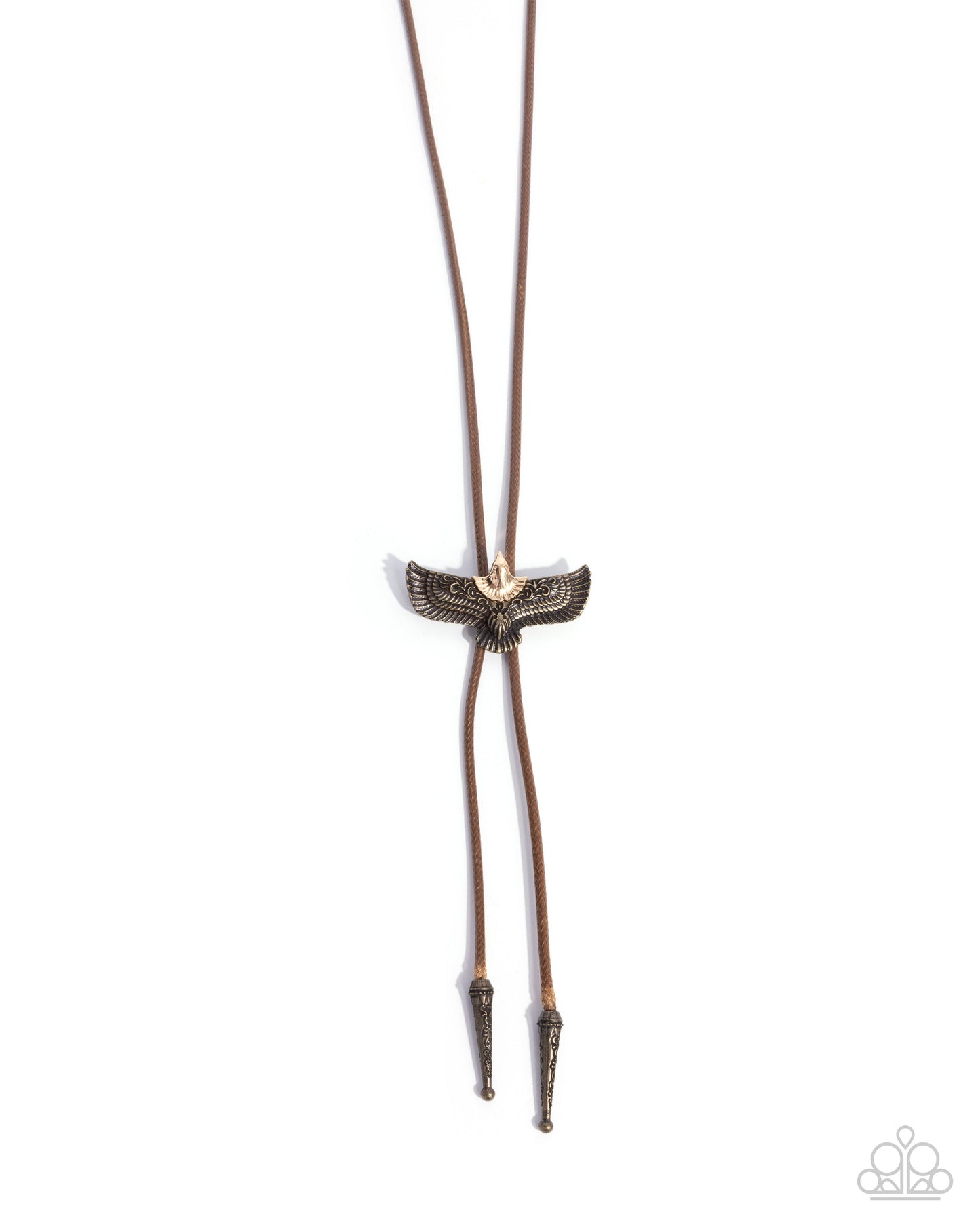 Eagle Emblem - Brown Cord Brass Eagle Bolo Necklace - Paparazzi Accessories
