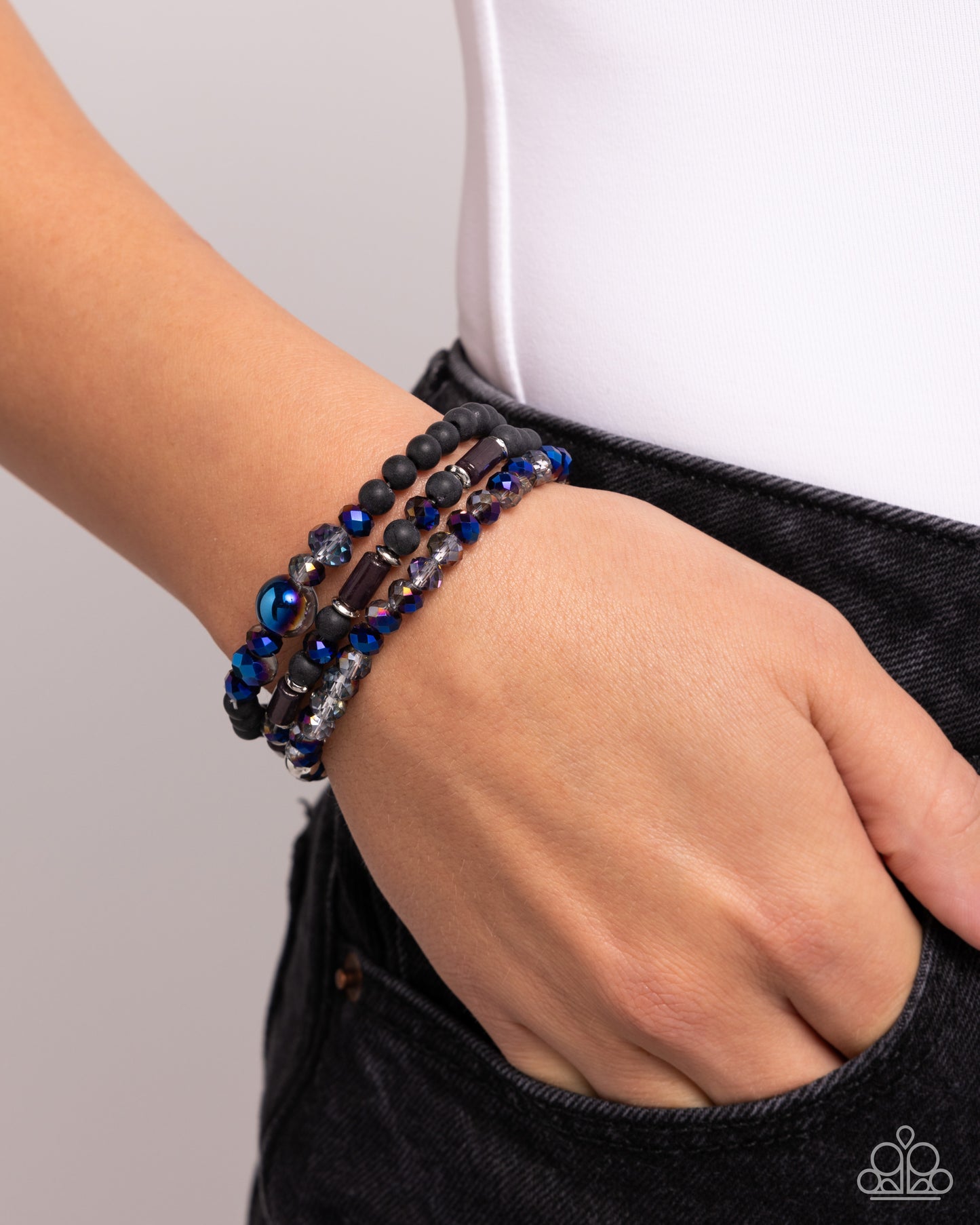 Dreamy Dance - Black & Blue Iridescent Beads Stretchy Bracelets - Paparazzi Accessories