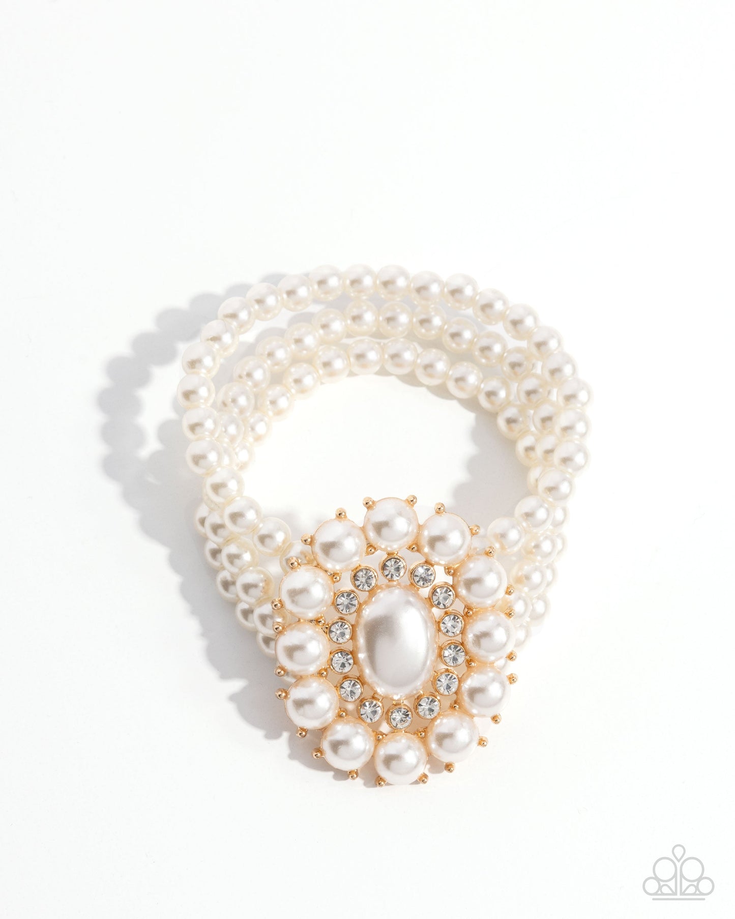 Take A Fancy To - Gold and Pearl Stretchy Bracelet - Paparazzi Accessories