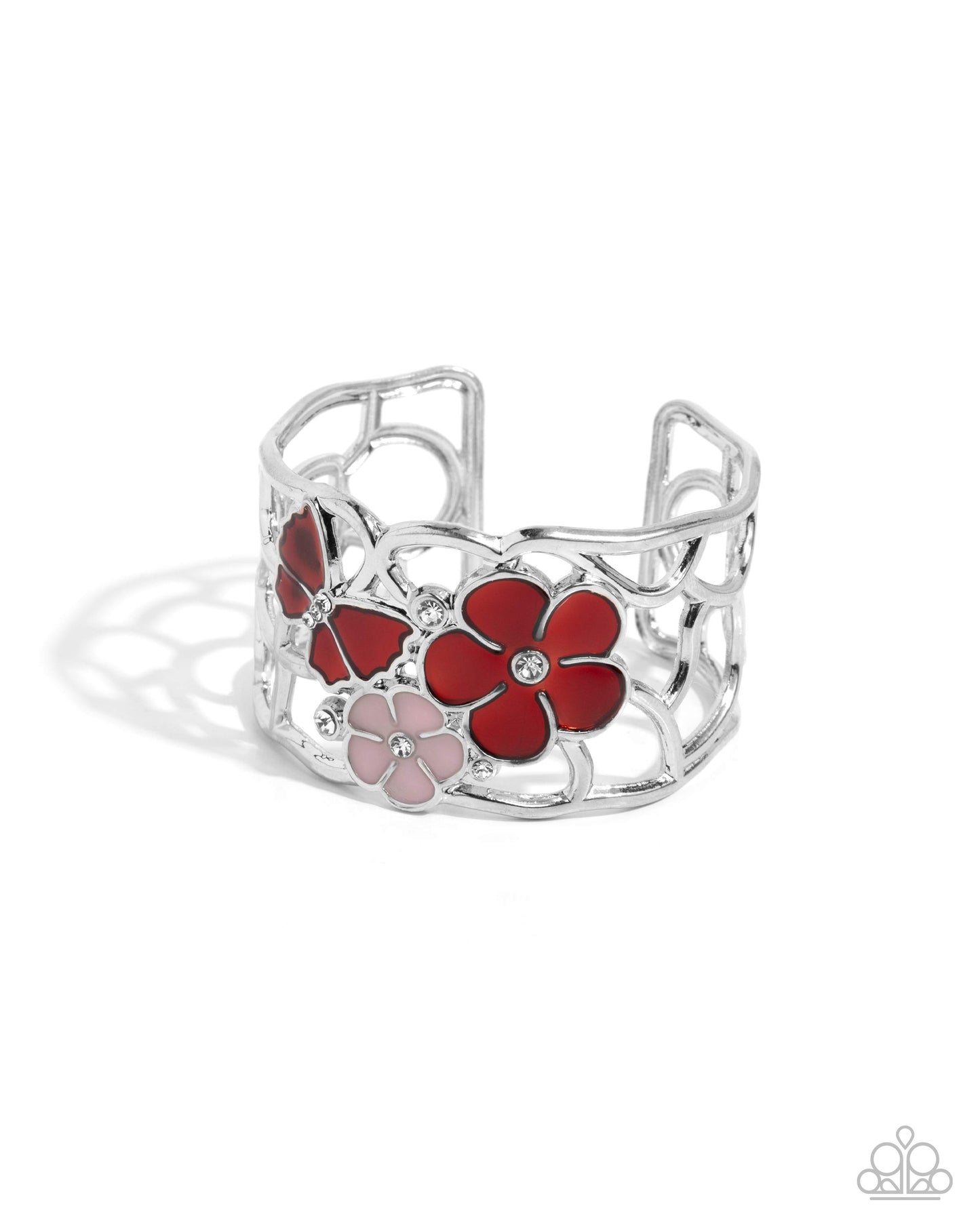 Whimsical Watercolor - Red & Pink Enamel Silver Cuff Bracelet - Paparazzi Accessories