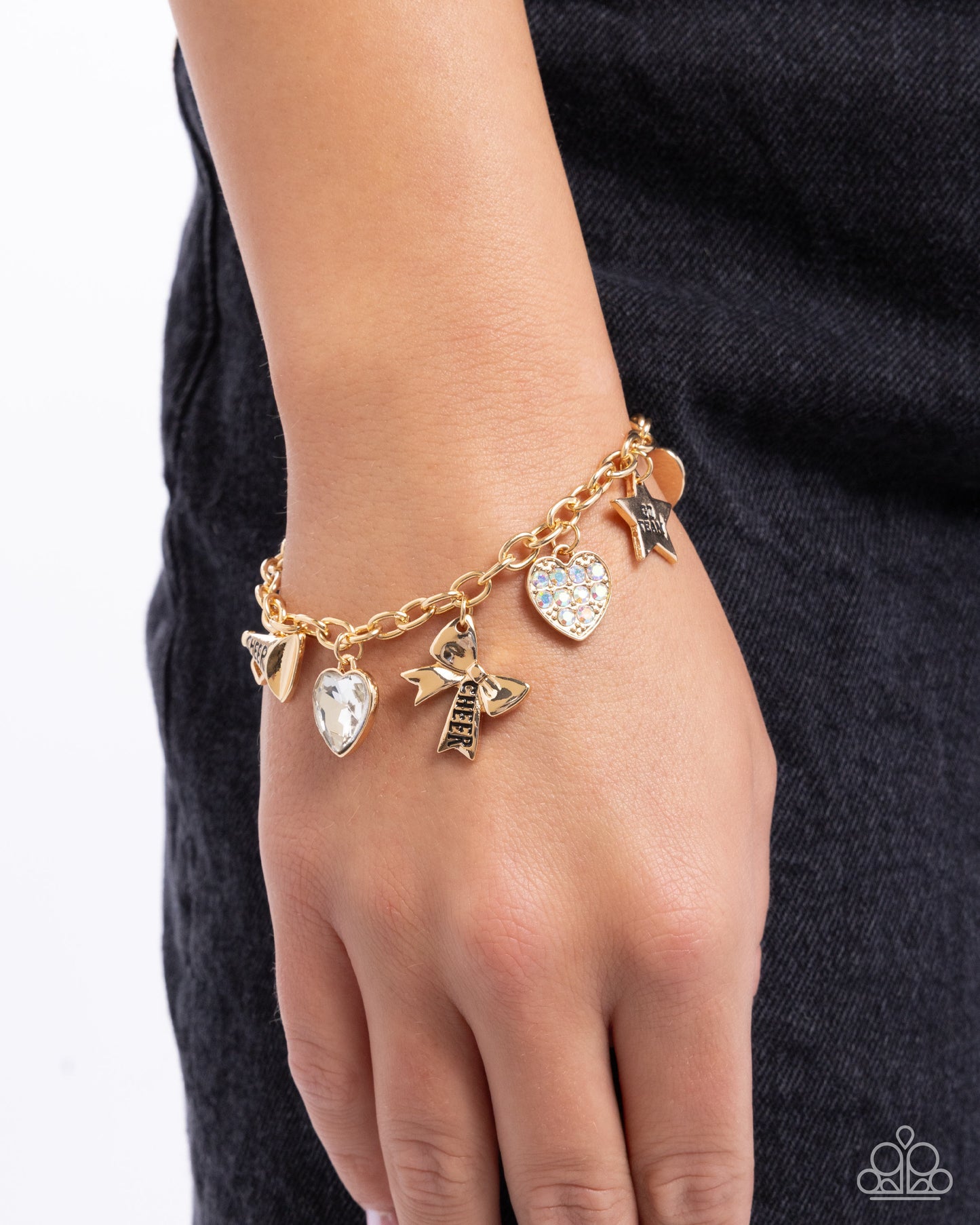 Cheerleading Camp - Gold Cheer Charms Bracelet - Paparazzi Accessories