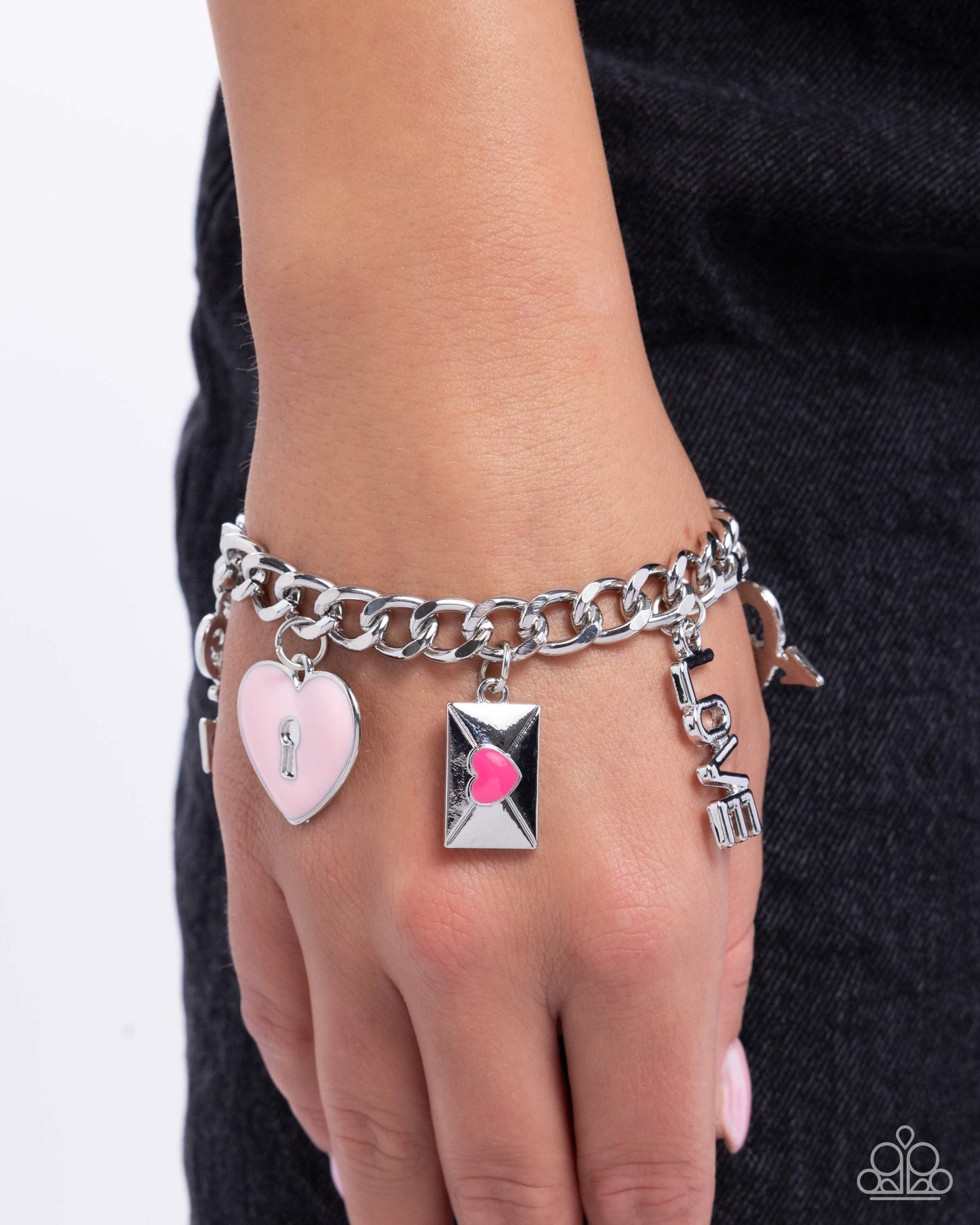 Valentines Variety - Pink Charm Silver Clasp Bracelet - Paparazzi Accessories
