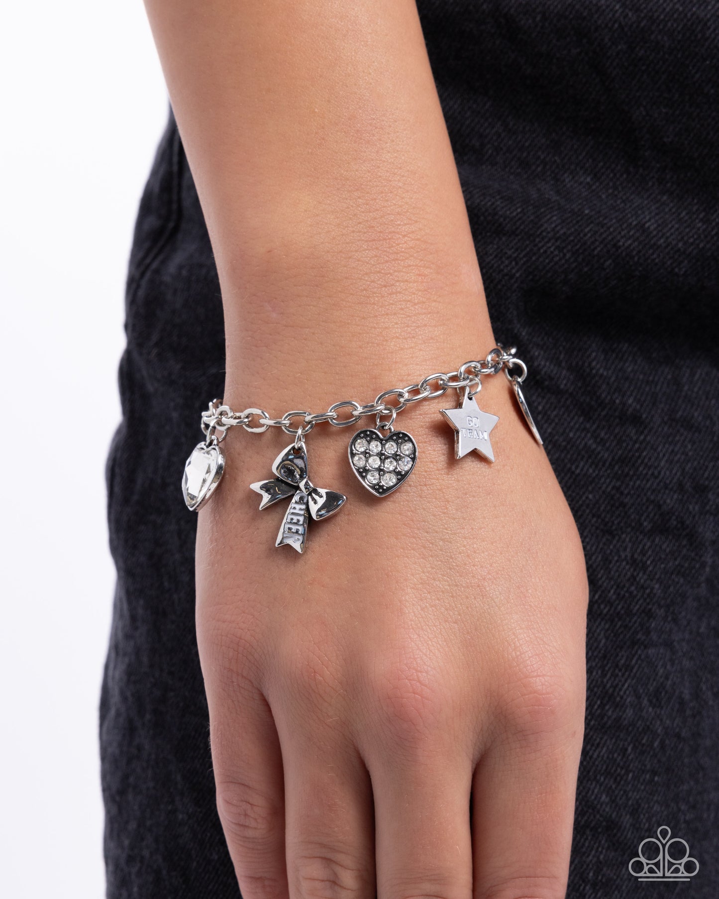 Cheerleading Camp - White Rhinestone Charm Bracelet - Paparazzi Accessories