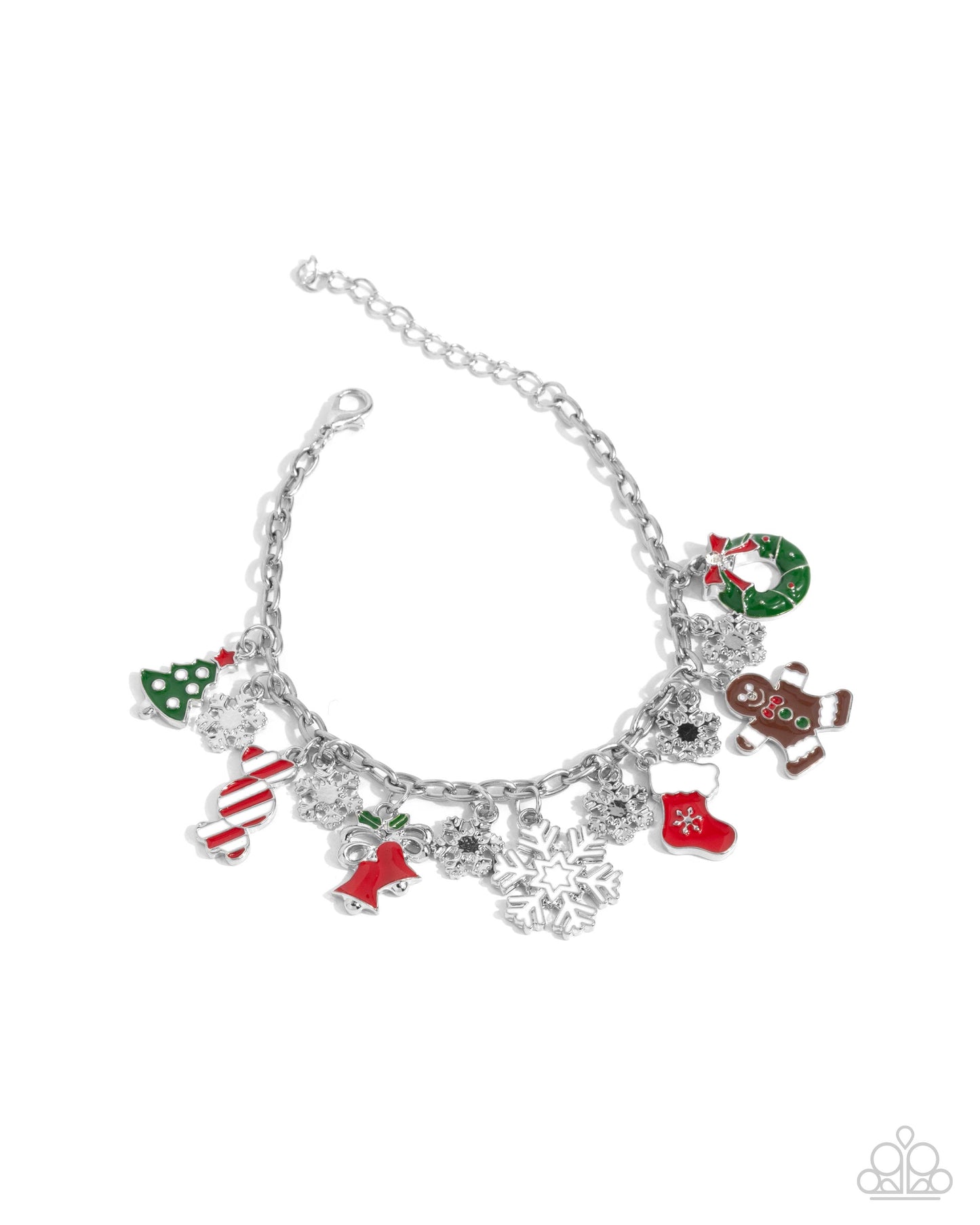 Christmas Cascade - Multi Charm Silver Clasp Bracelet - Paparazzi Accessories