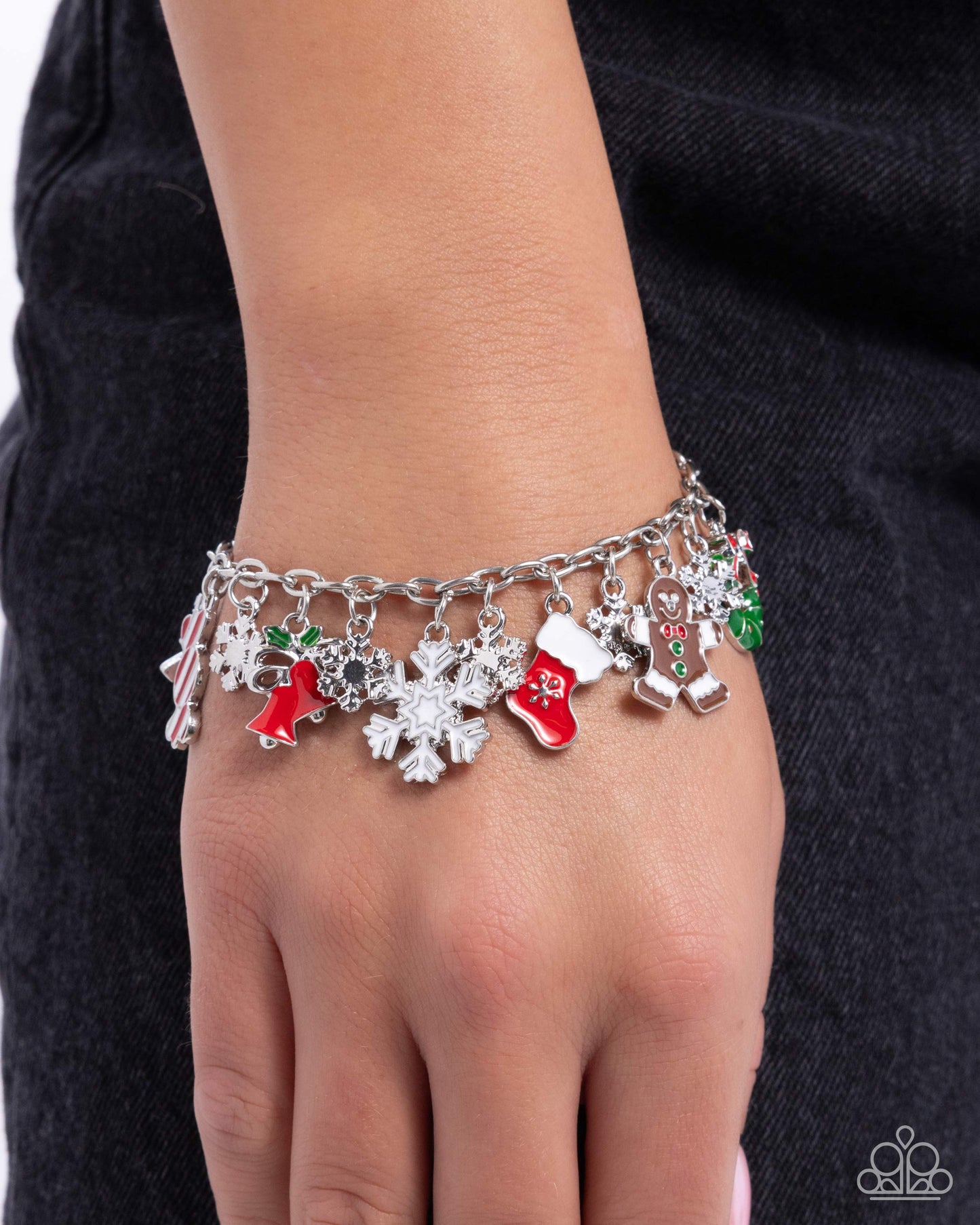 Christmas Cascade - Multi Charm Silver Clasp Bracelet - Paparazzi Accessories