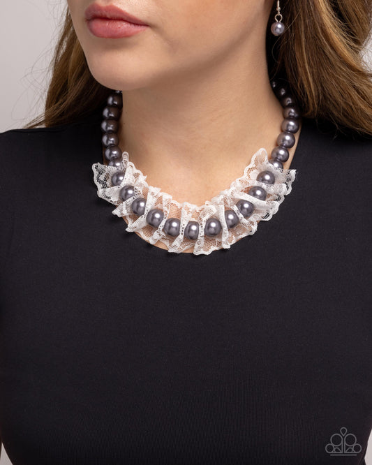 Distinguished Desire - Silver Pearl White Lace Necklace - Paparazzi Accessories