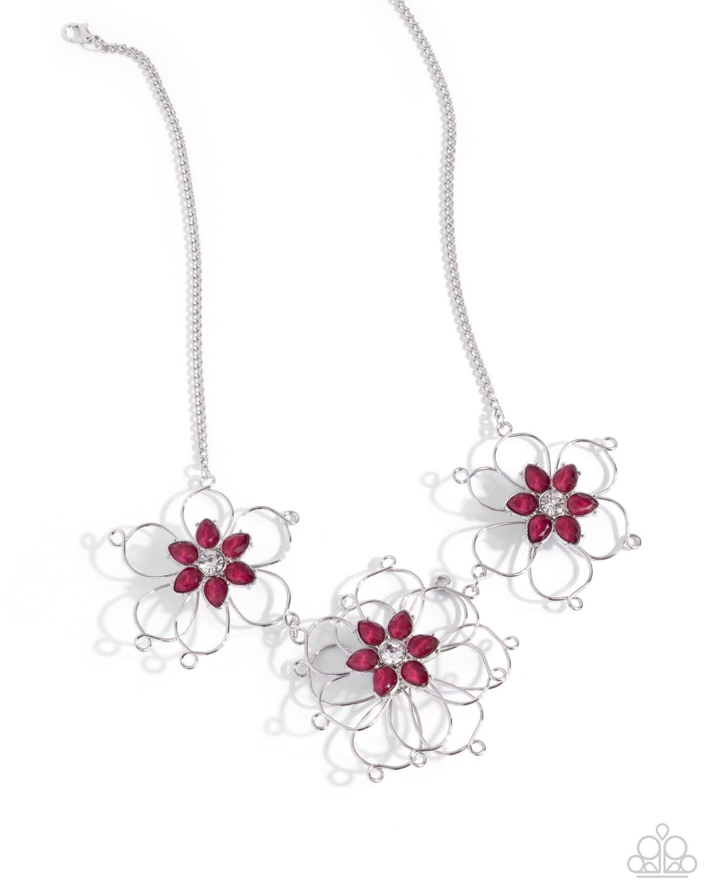 Wiry Welcome - Pink Rhinestone Silver Flower Necklace - Paparazzi Accessories