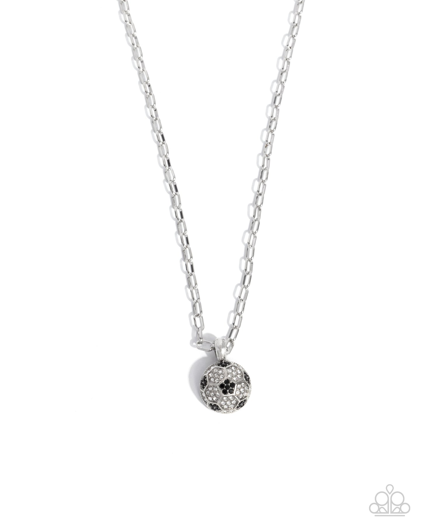 Soccer Pitch - Black & White Rhinestone Pendant Silver Necklace - Paparazzi Accessories