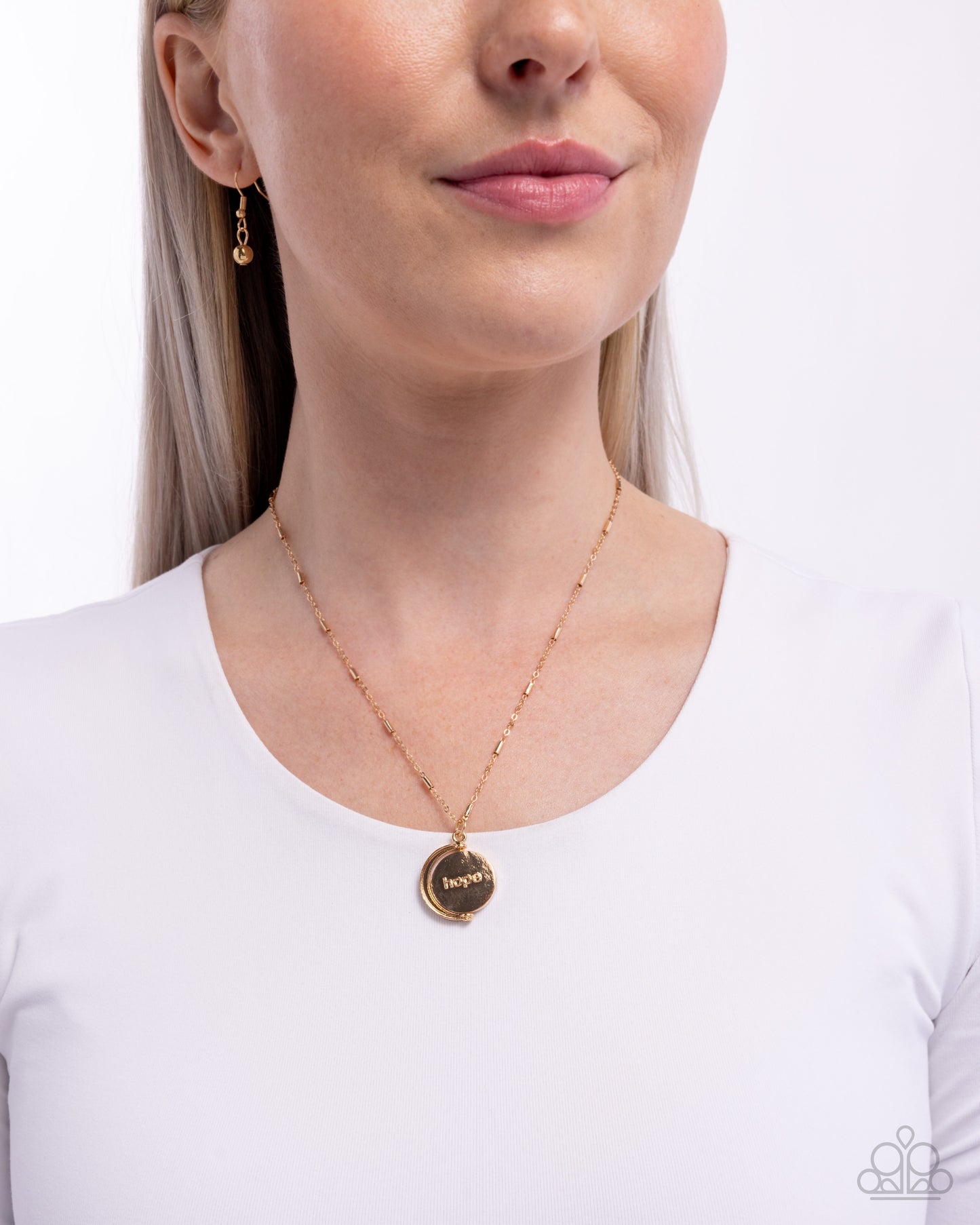 Hopeful Story - Gold HOPE & Blue Enamel Gold Bird Double Sided Necklace - Paparazzi Accessories