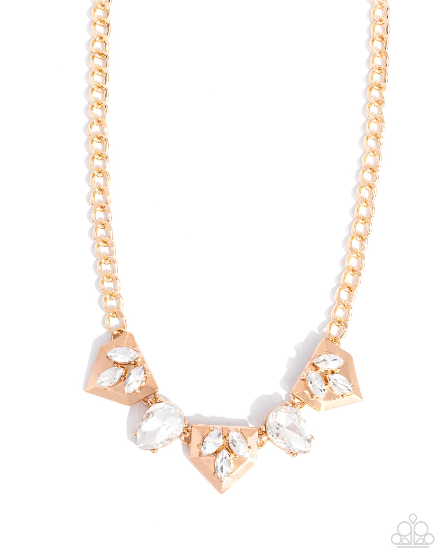 Home Place Haute - Gold Curb Chain White Rhinestone Necklace - Paparazzi Accessories