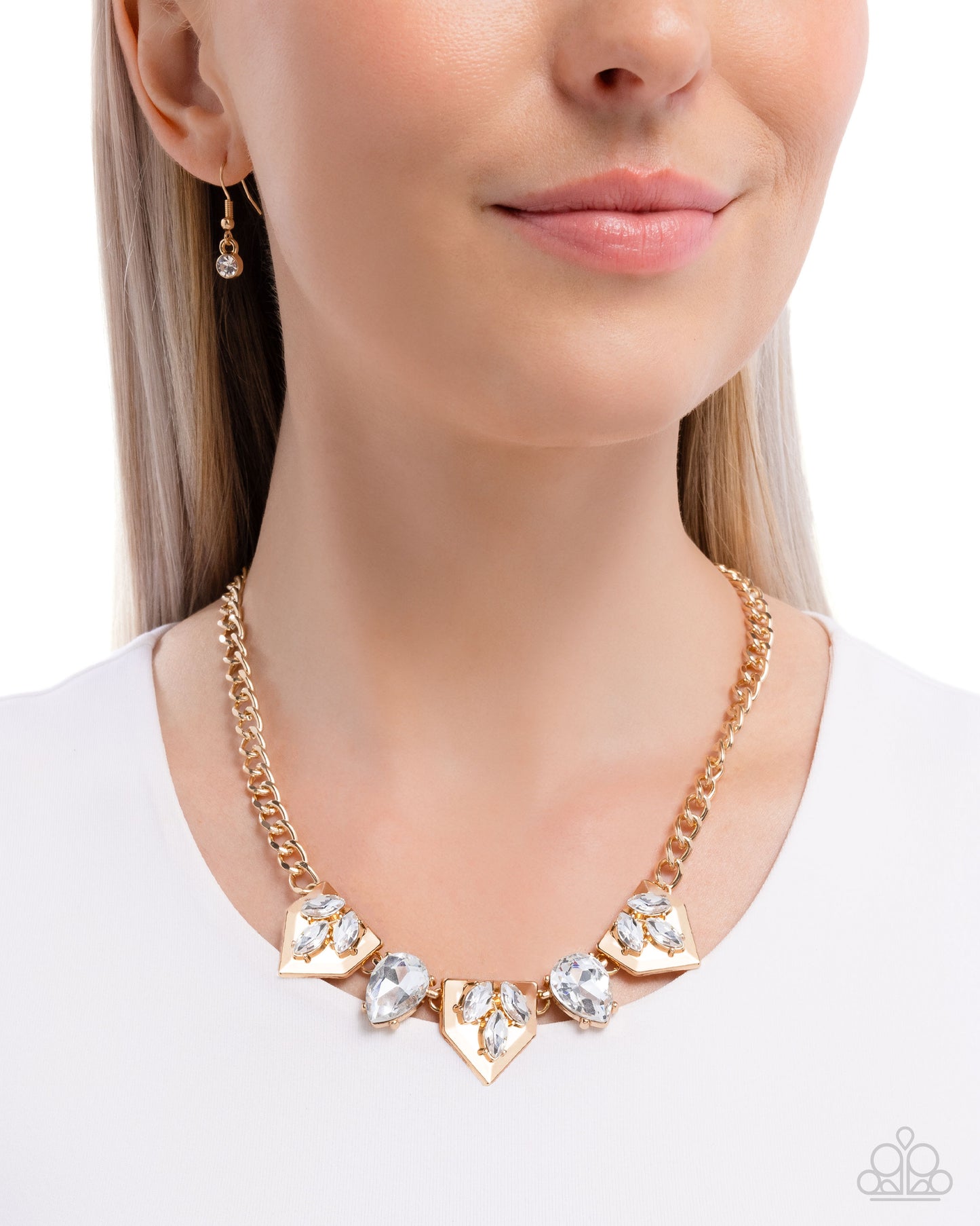 Home Place Haute - Gold Curb Chain White Rhinestone Necklace - Paparazzi Accessories