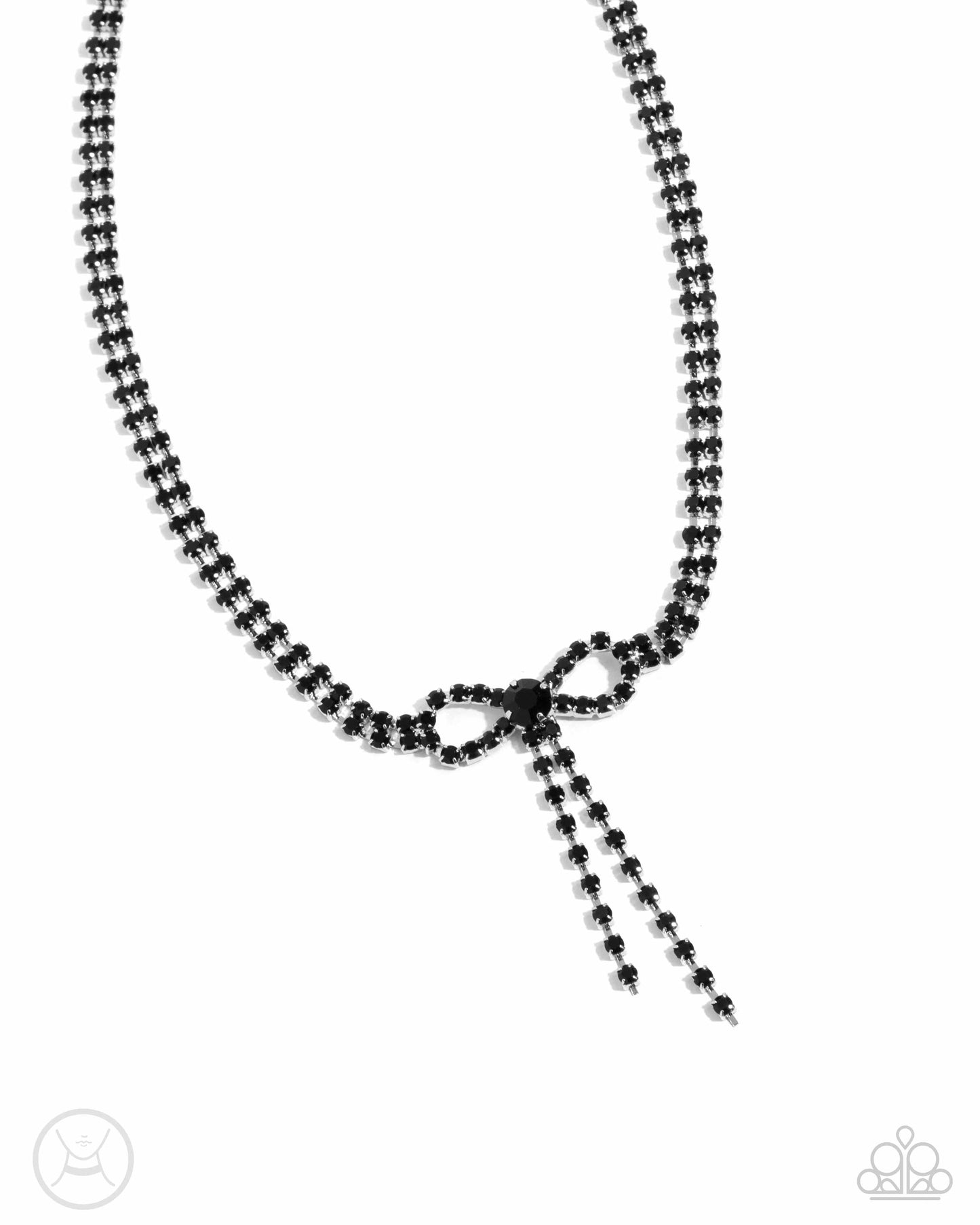 Black Onyx Rhinestone Bow Necklace & Clasp Bracelet - Complete Look - Paparazzi Accessories