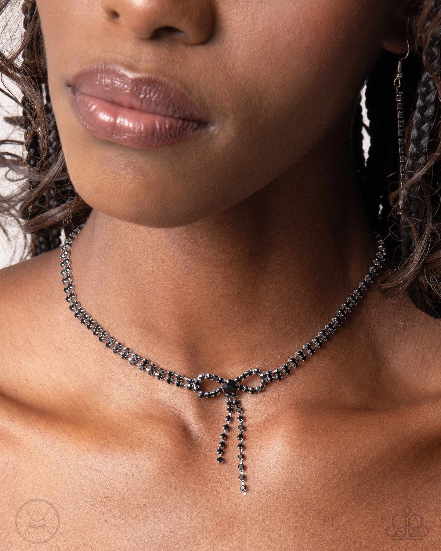 Black Onyx Rhinestone Bow Necklace & Clasp Bracelet - Complete Look - Paparazzi Accessories