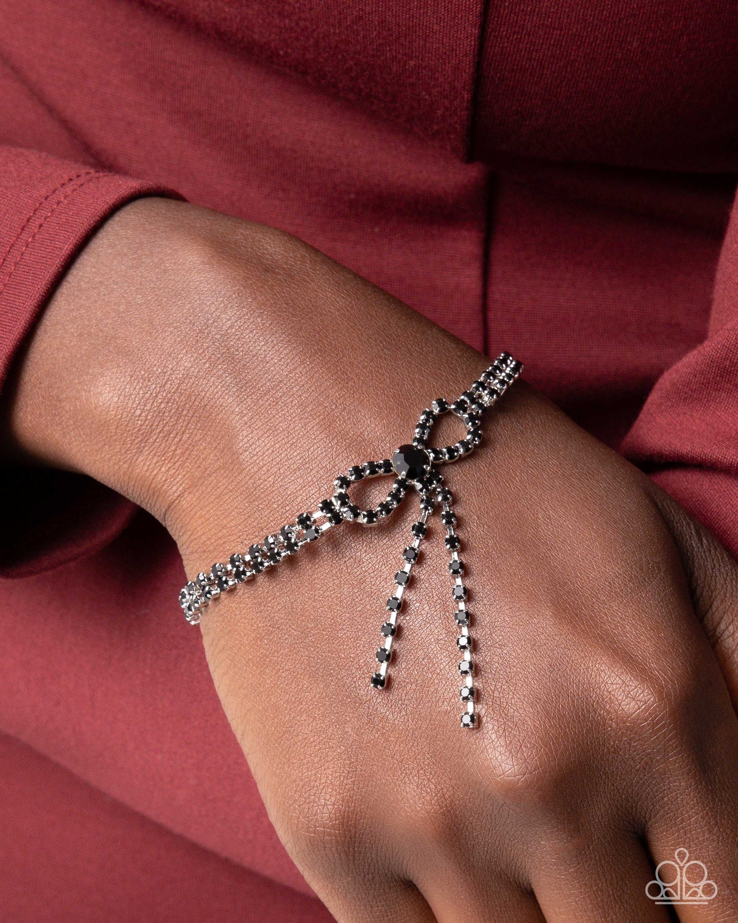 Black Onyx Rhinestone Bow Necklace & Clasp Bracelet - Complete Look - Paparazzi Accessories