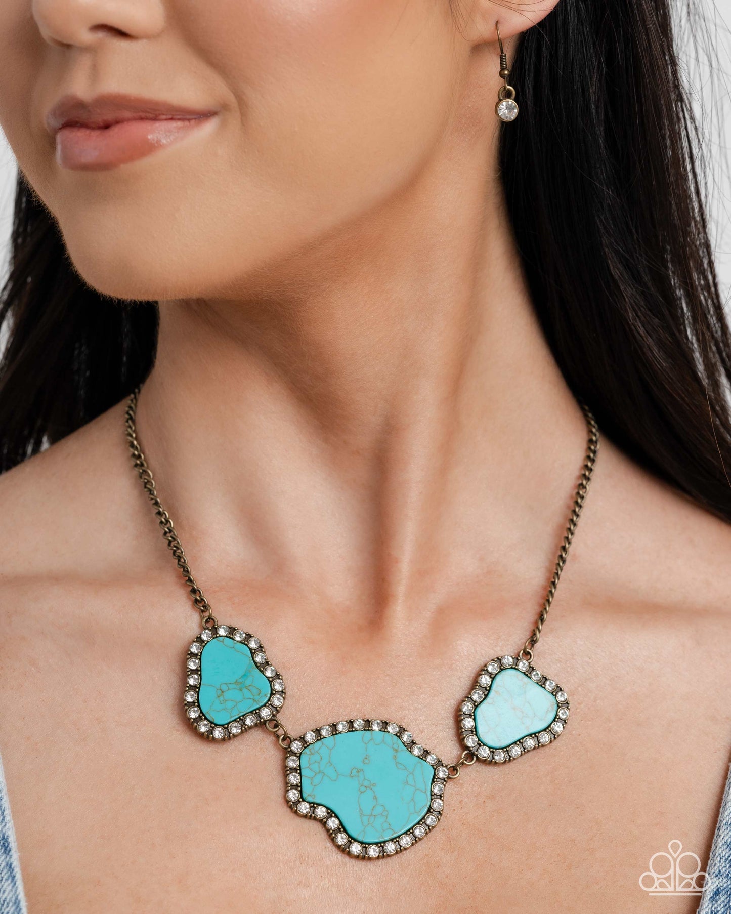 Complete Look - Brass and Blue Turquoise Crackle Stone Necklace and Bracelet - Paparazzi Accessories