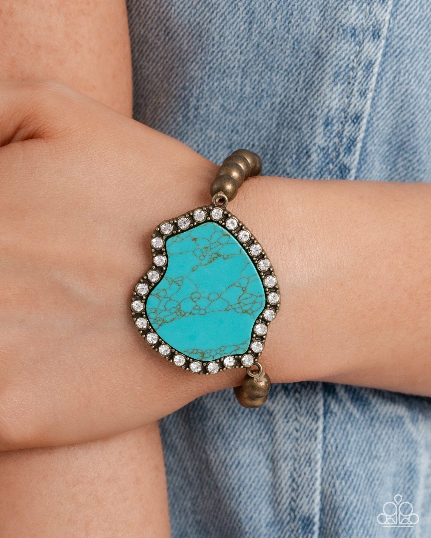 Complete Look - Brass and Blue Turquoise Crackle Stone Necklace and Bracelet - Paparazzi Accessories