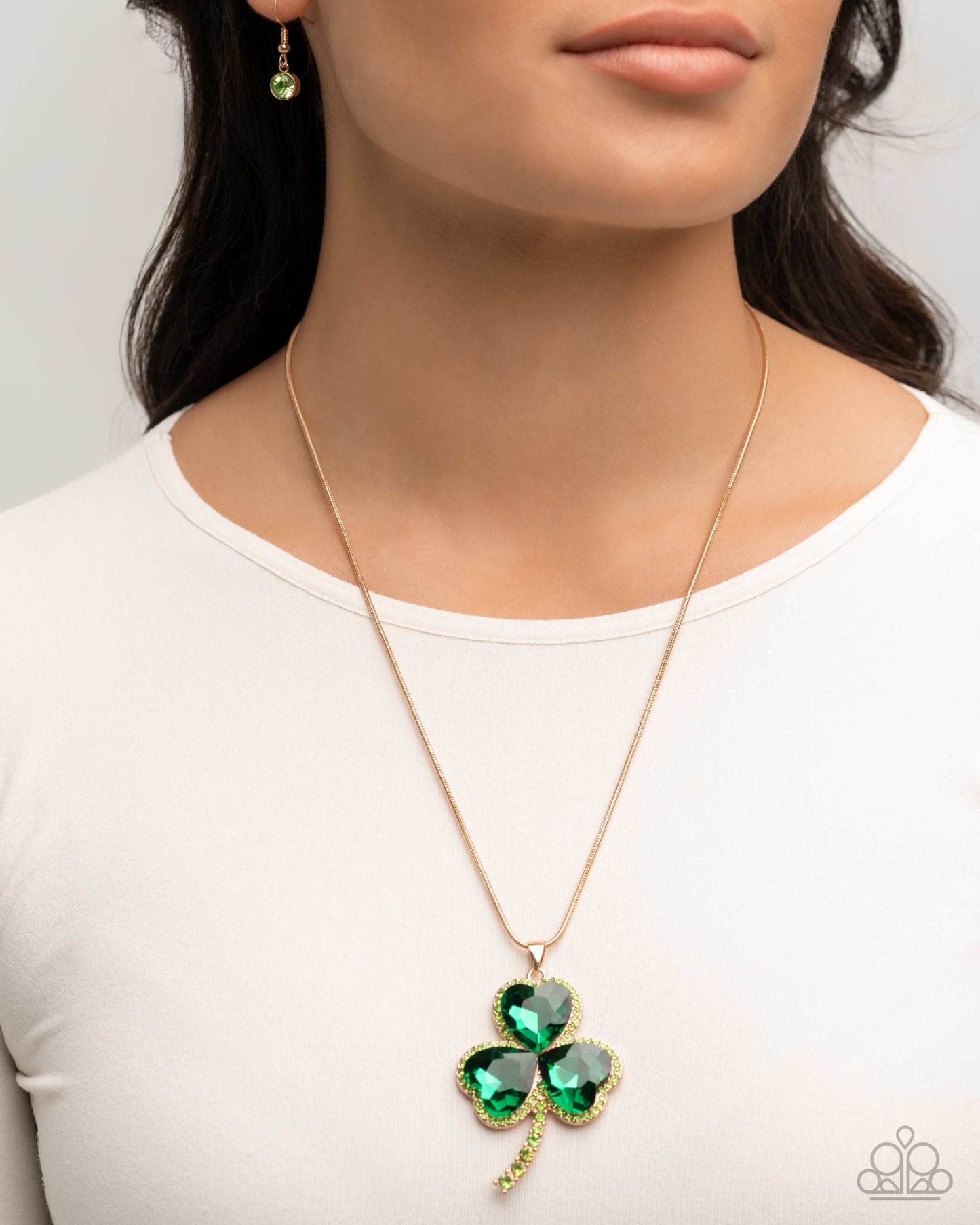 Complete Look - "Lucky Lullaby" Shamrock Necklace & "Lucky Luster" Shamrock Earrings - Paparazzi Accessories