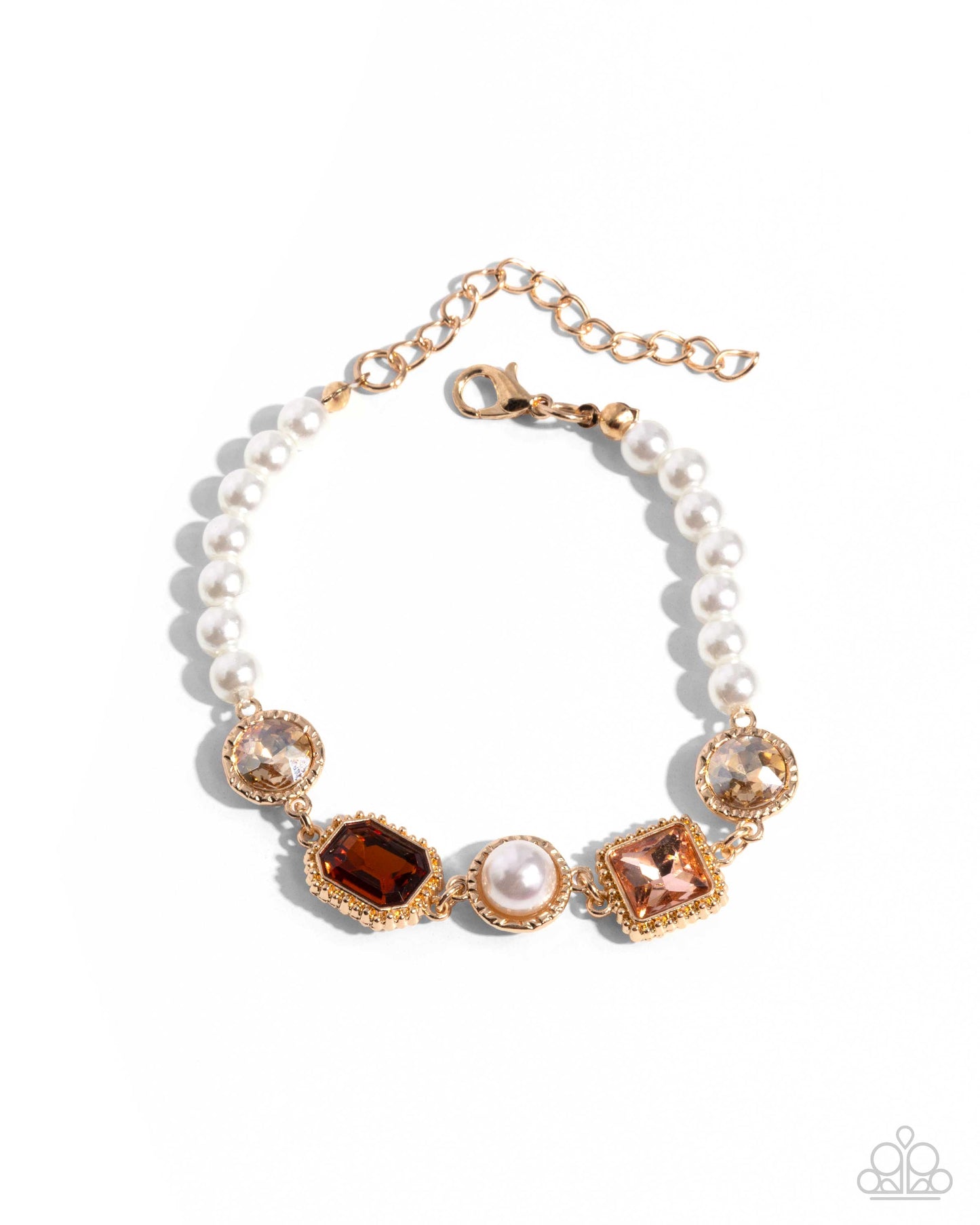 Brown Rhinestones & White Pearls Necklace & Clasp Bracelet - Complete Look - Paparazzi Accessories