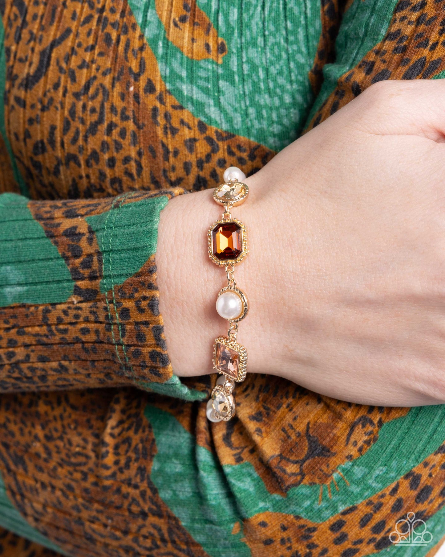 Brown Rhinestones & White Pearls Necklace & Clasp Bracelet - Complete Look - Paparazzi Accessories