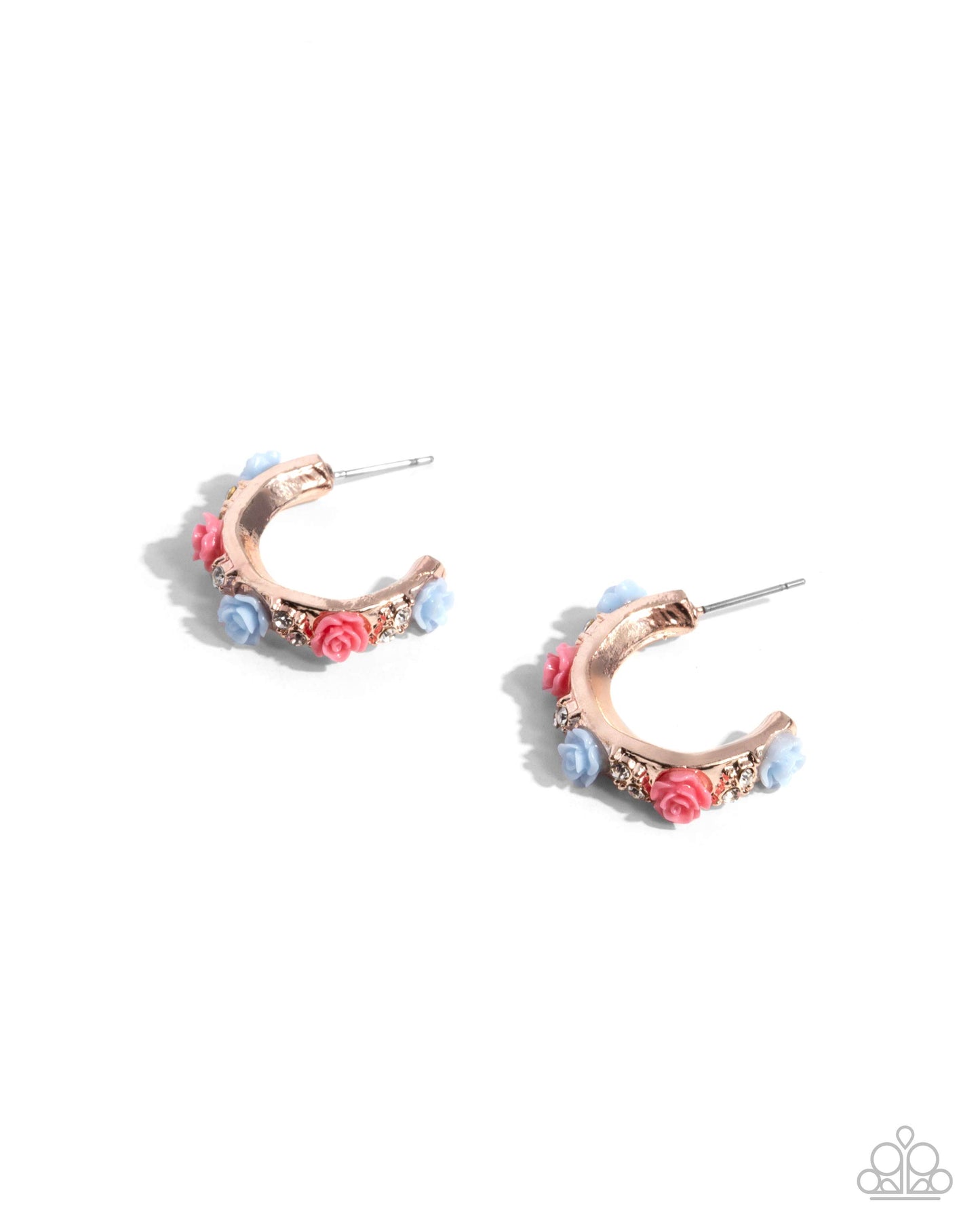 Complete Look - Rose Gold Earrings & Clasp Bracelet with Pink & Blue Acrylic Roses - Paparazzi Accessories