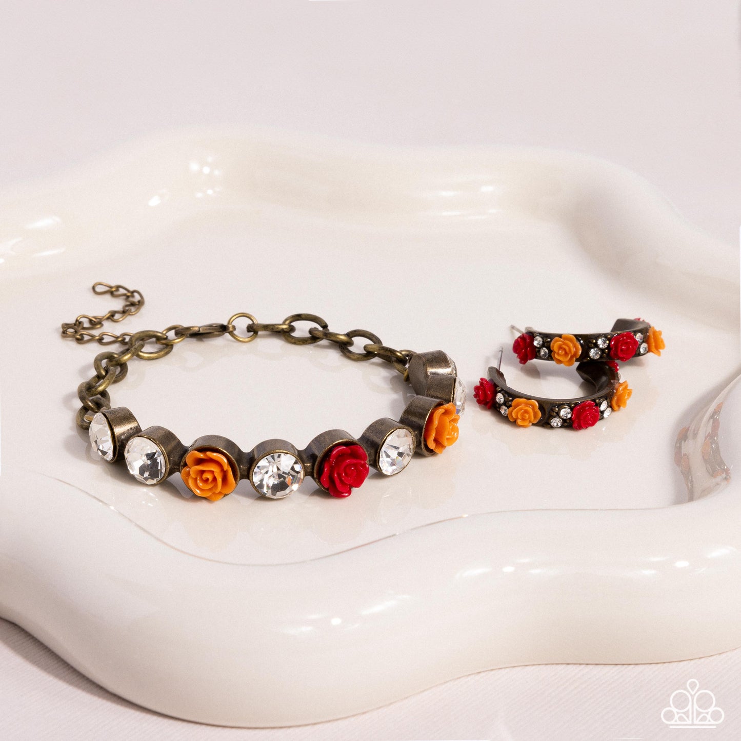 Complete Look - Acrylic Roses Brass Bracelet - Earrings - Paparazzi Accessories