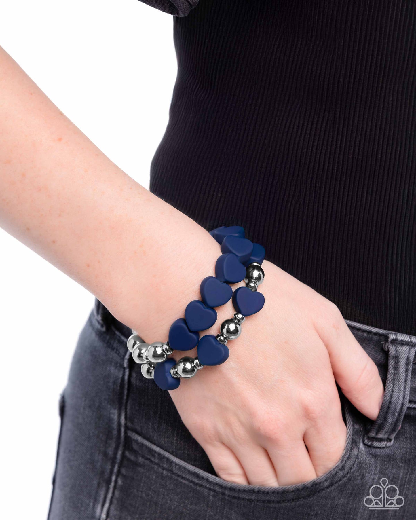 Complete Look - Beaded Blue Hearts Necklace & Bracelet - Paparazzi Accessories
